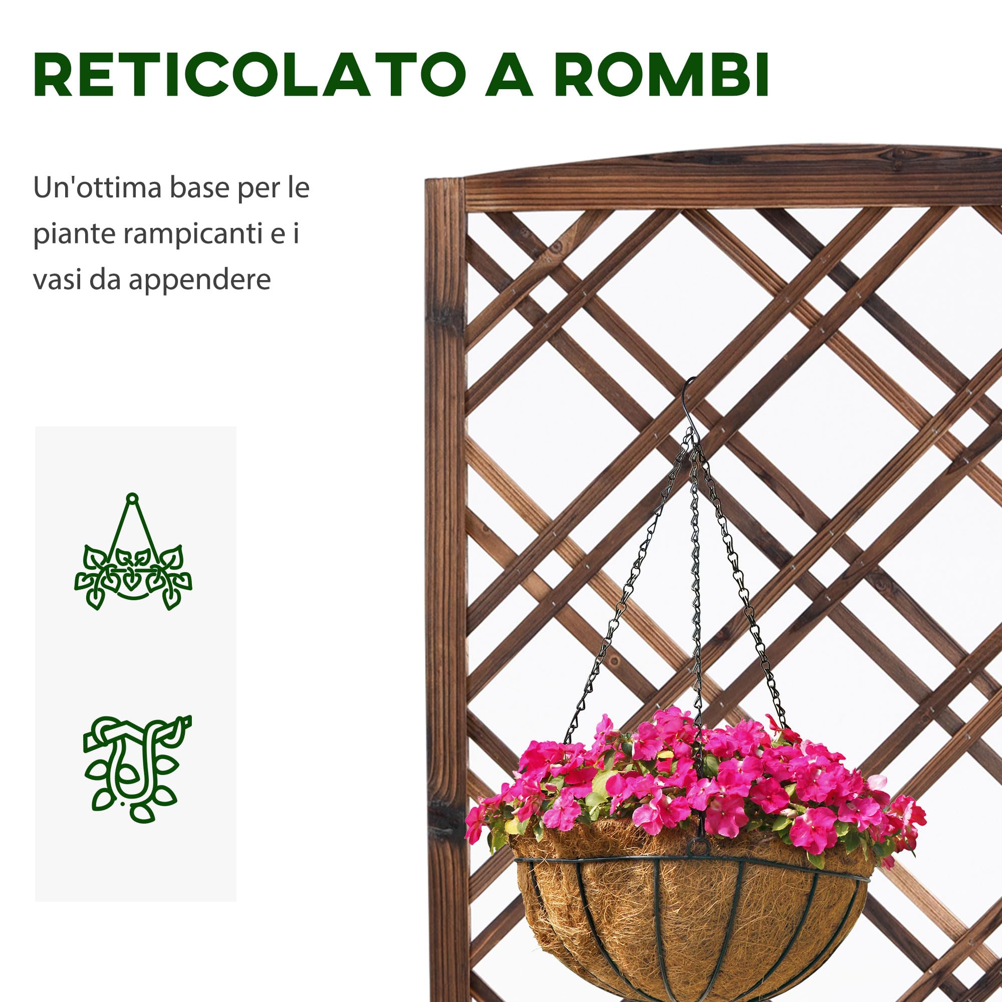 Outsunny Fioriera da Esterno in Legno, Fioriera con Grigliato per Piante Rampicanti e Aiuola Rialzata, 60x30x122.5 cm, Marrone