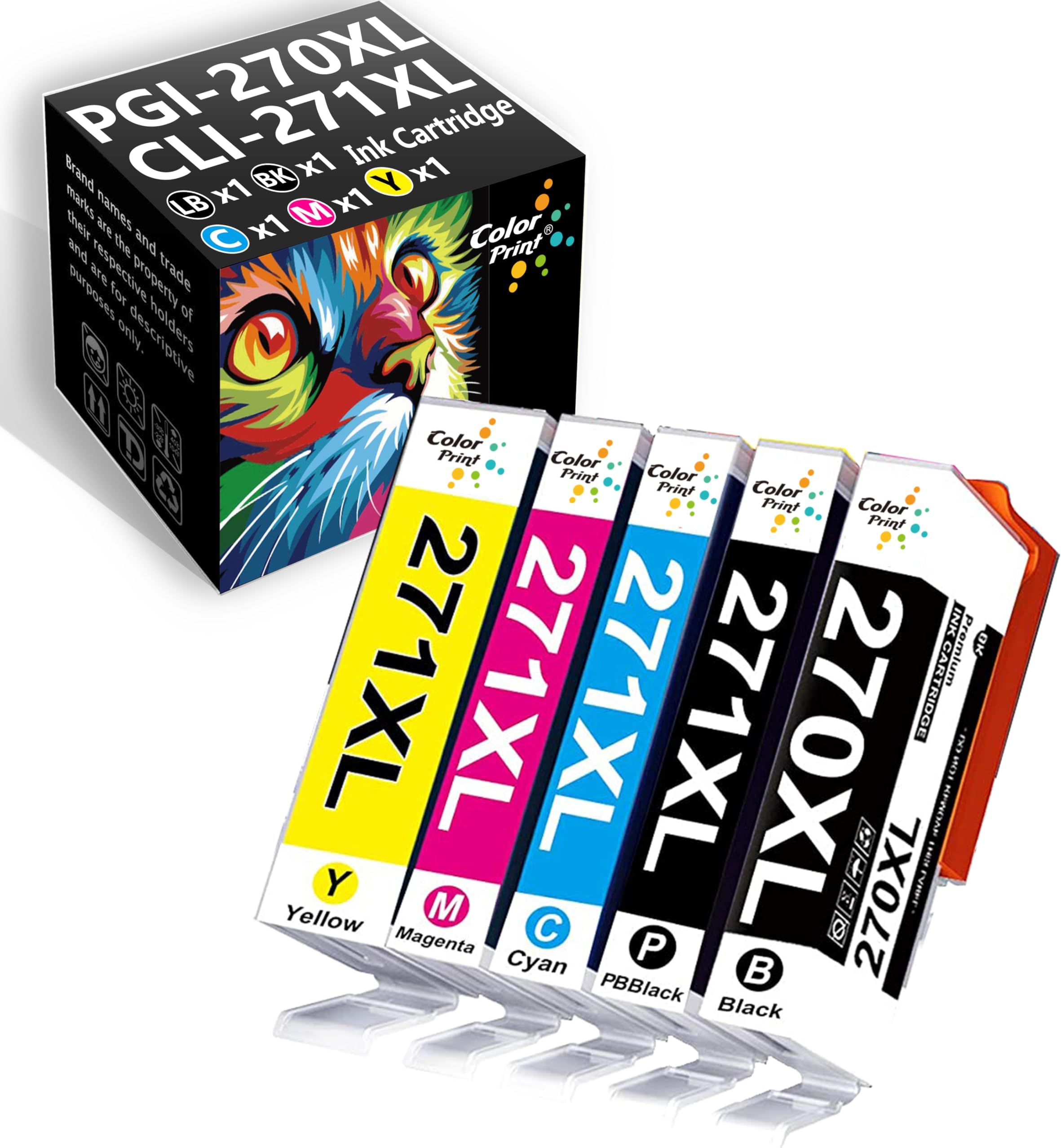 ColorPrint Compatible PGI270 CLI271 Ink Cartridge Replacement for Canon 270 271 270XL 271XL PGI270XL CLI271XL for PIXMA MG5720 MG5721 MG6820 MG6822 TS6020 TS9020 Printer (XLBK,BK,C,M,Y, 5-Pack)