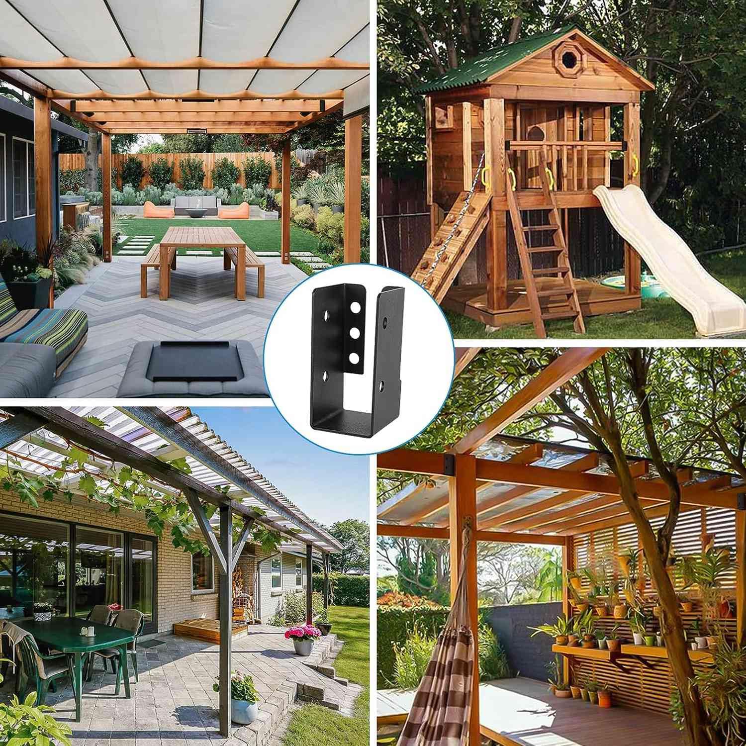 4 Supports De Suspension Pour Poutres 2x4 - Fer Q235, Noir, 5,1x4,5x9,3 Cm - Pour Toits, Clôtures, Terrasses