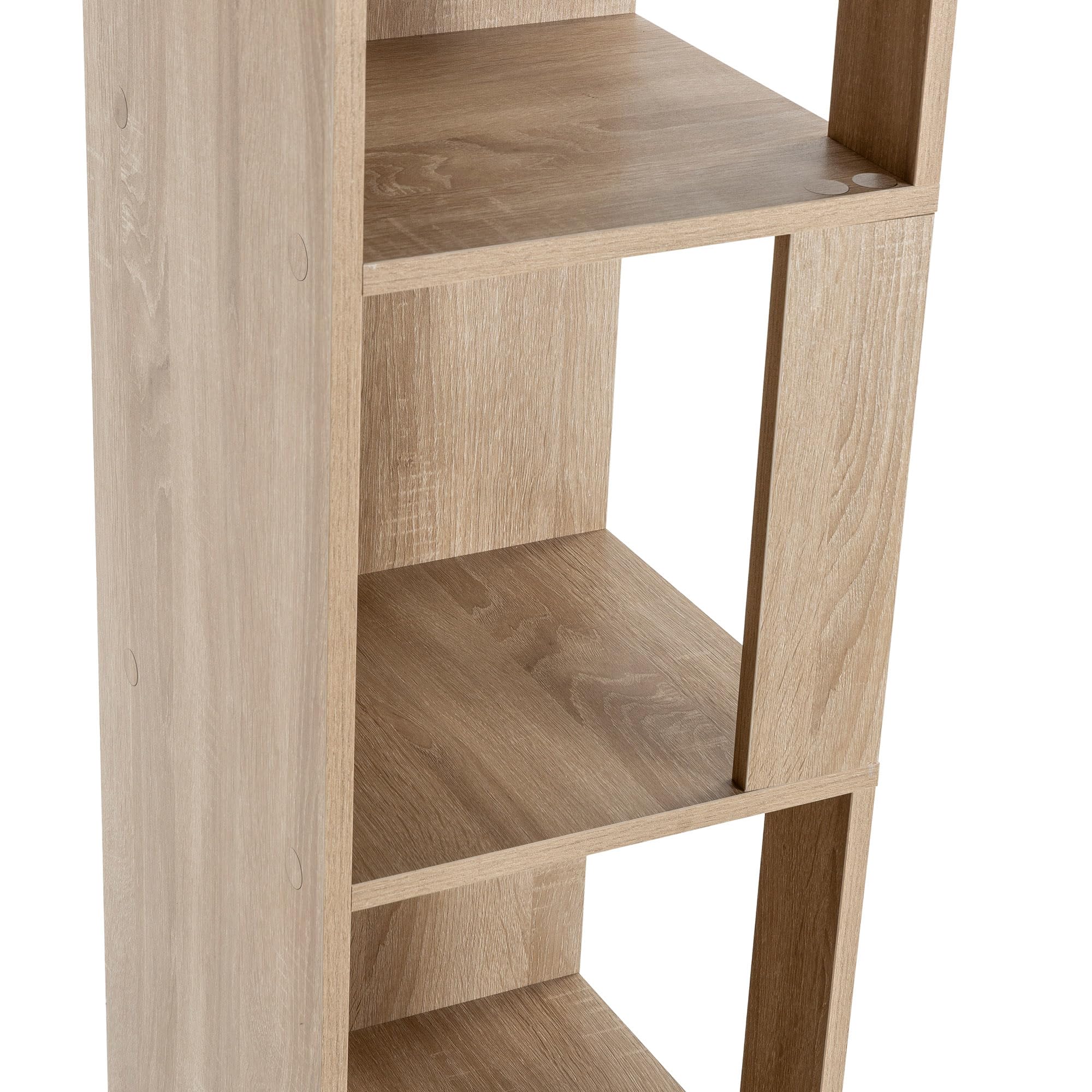 HOMN LIVING Estantería de rincón Fiyi 5 Huecos Color Roble, para Salón, Comedor o Despacho, 32 cm (Ancho) 32 cm (Profundo) 161 cm (Altura)