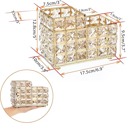 Miniatura 7 de Hipiwe Organizador de brochas de maquillaje de cristal, organizador de brochas de cosméticos dorados, organizador de brochas de oficina de