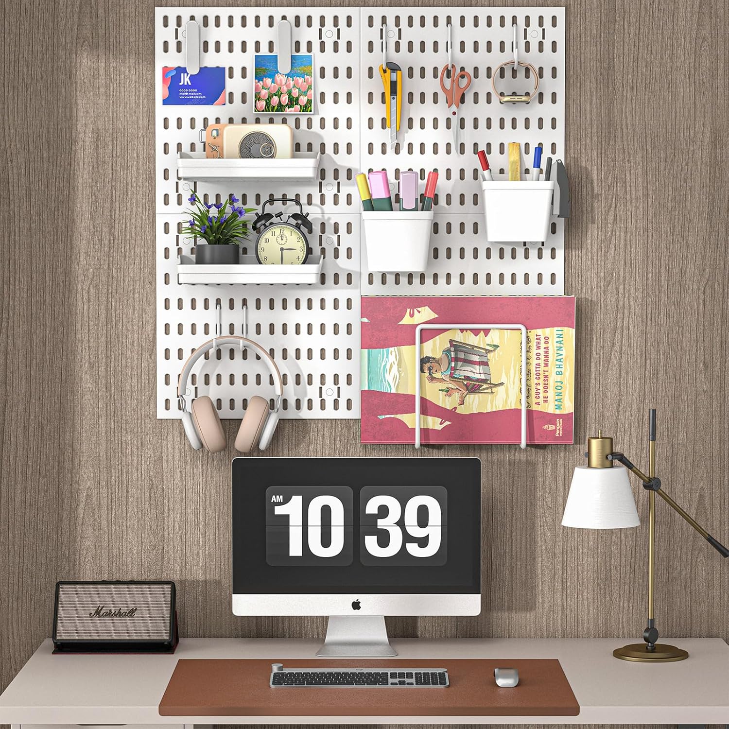 AKTOP Peg Board Wall Organizer 4-Pack – 12"x12" White Pegboard Combination Kit with 13 Accessories for Wall, Plastic Peg Board Panels for Home, Office, Garage Tool Storage & Craft Room