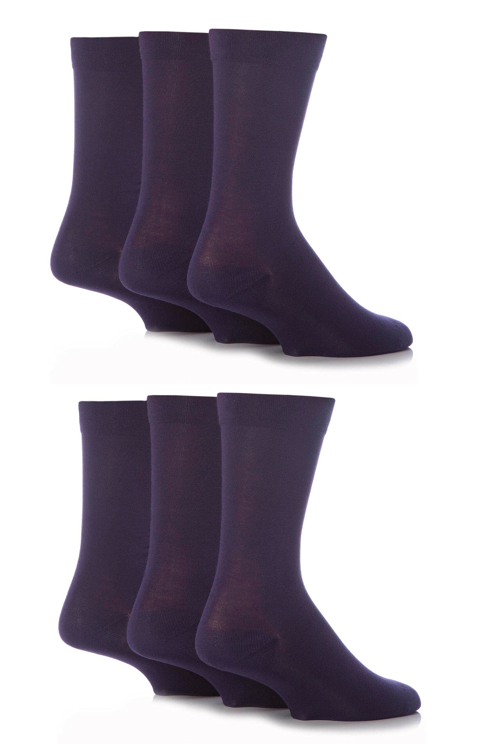 SockShop Mens 6 Pair Socks - Soft, Breathable & Cooling Bamboo Socks with a Gentle Comfort Cuff in Plains and Stripes, Bright and Colourful Multipack Navy 6-11
