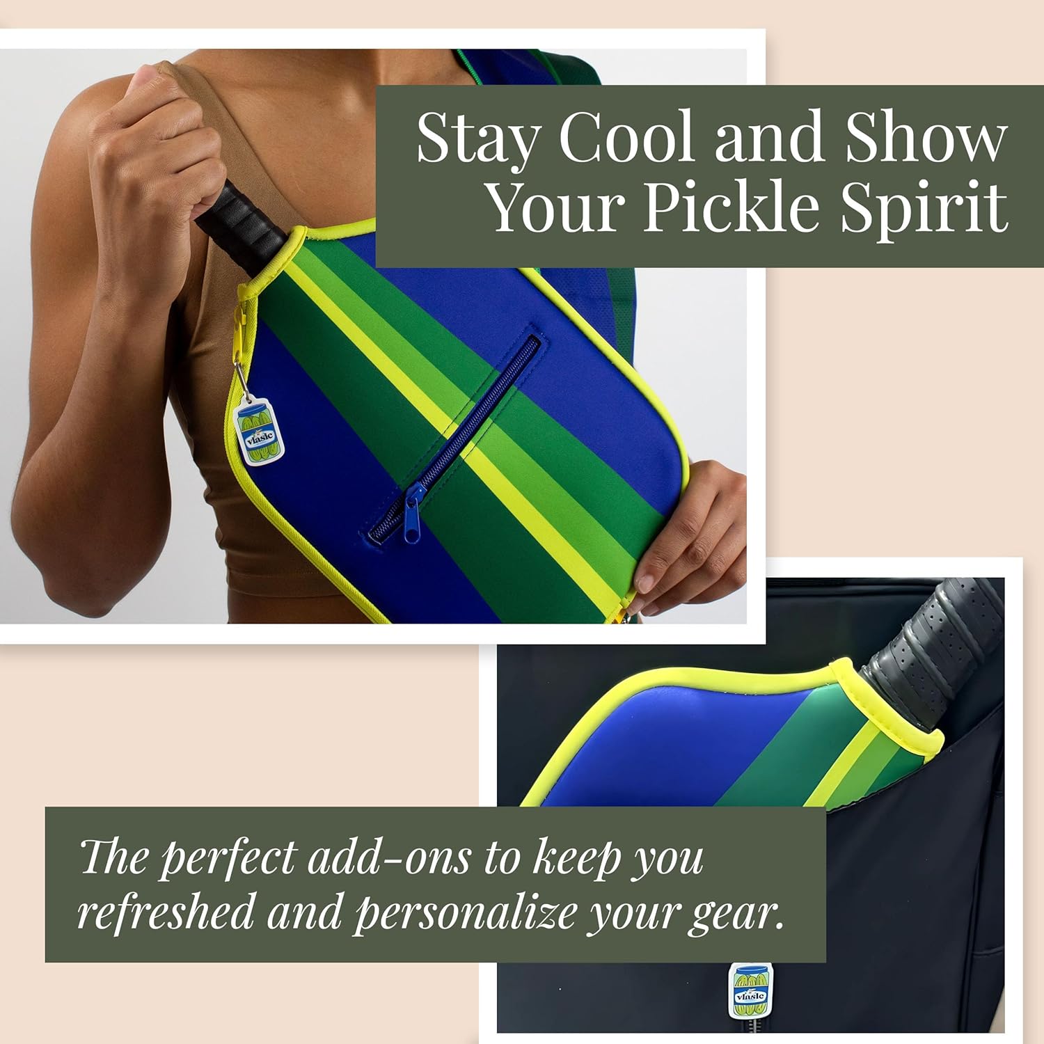 Posh Pickler Vlasic Pickles Pickleball Accessories Gift Set, Pickleball Paddle Cover, Sports Cooling Towel and Bag Strap, Vlasic Pickle-Themed for Pickleball Players