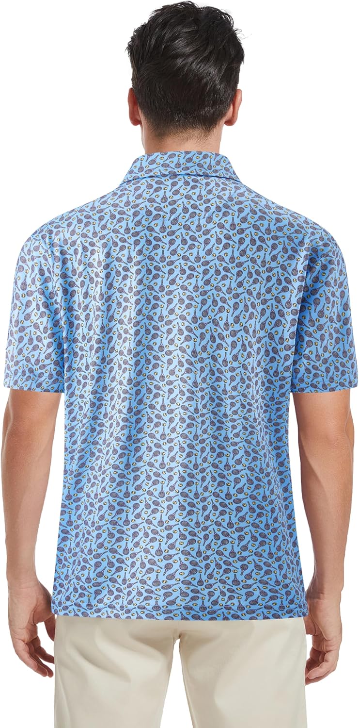 Mens Golf Shirt Moisture Wicking Dry Fit Print Performance Short Sleeve Polo Shirts for Men