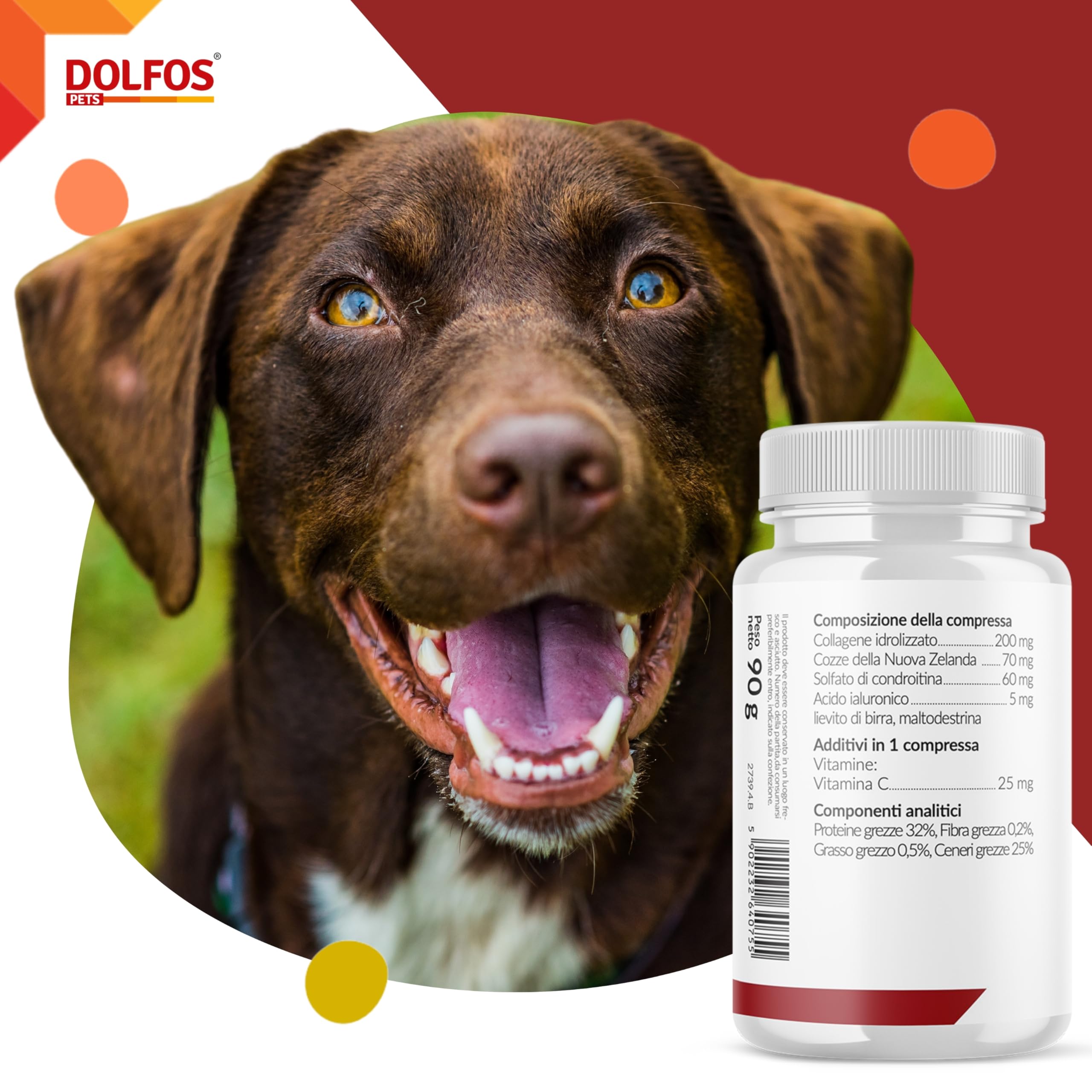 Dolfos ArthroCollagen Integratore Articolazioni Cane, 90 Cpr Masticabili, Joint Care, Integratori per Cani con Collagene, Omega 3, Vitamine, Antinfiammatorio Articolazioni Cani