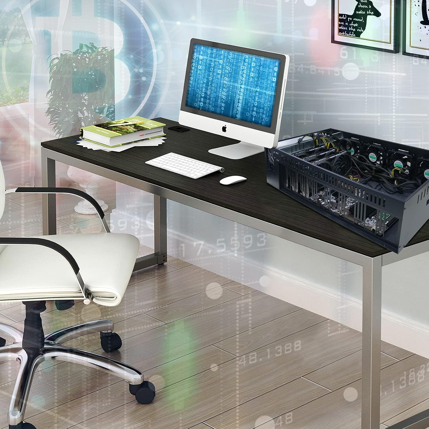 8 GPU Mining Rig Frame, 70mm Mining Machine System & Platform, Barebone Motherboard for ETH/ETC with 4 Cooling Fans, Miner Frame Case with SSD, RAM (Without PSU/GPU)