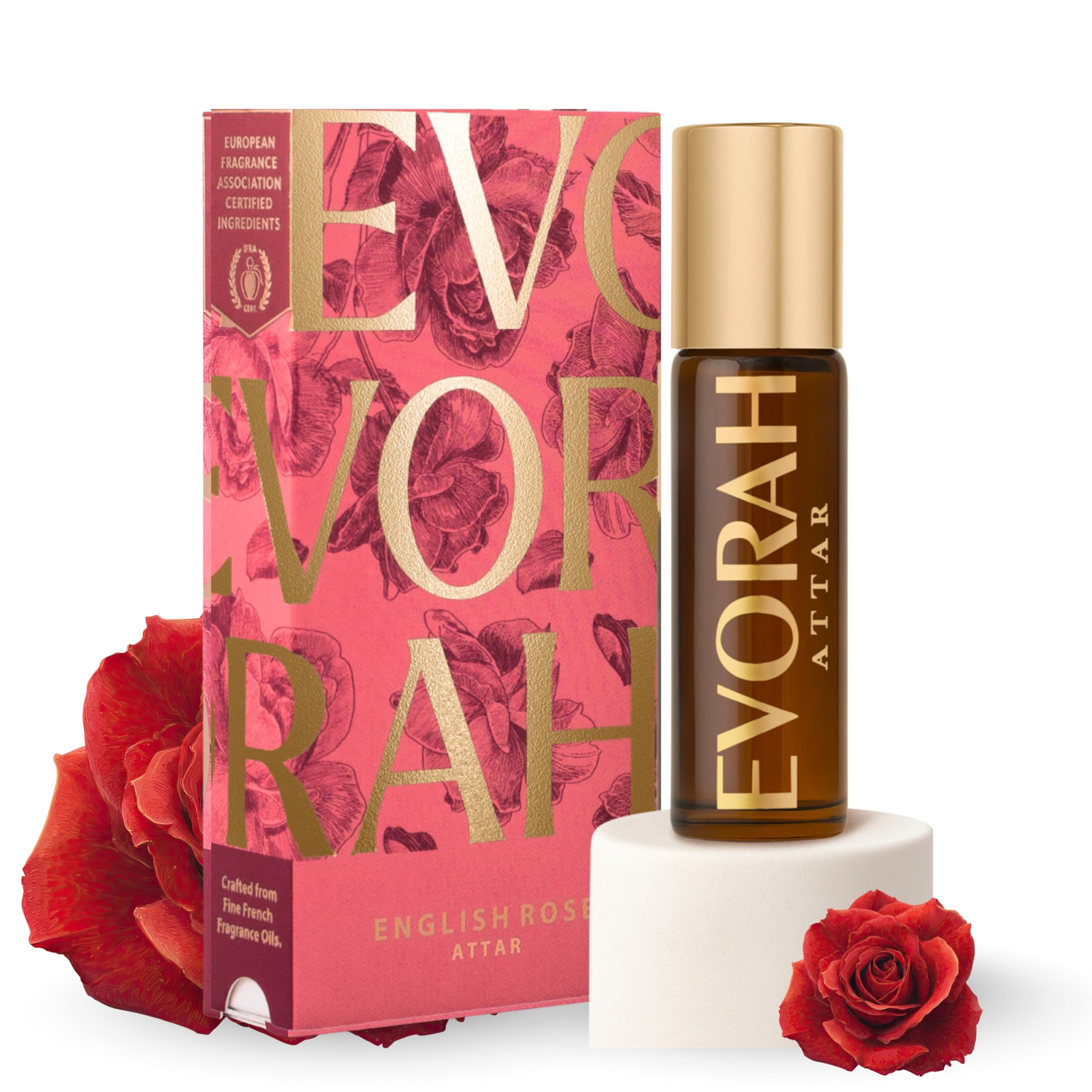 House of Evorah English Rose Attar (10 ml) – Gulab Floral Alcohol-Free Unisex Roll-On Perfume for Women and Men Long Lasting | Rose Attar Original | Perfum For Woman | Ittar For Men | Itra Perfume For Men