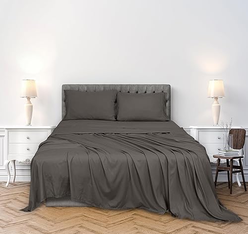 Miniatura 2 de ROYALE LINENS Juego de sábanas de 300 hilos 100% algodón peinado de fibras largas, 4 piezas, 1 sábana bajera, 1 encimera y 2 fundas de almohada,