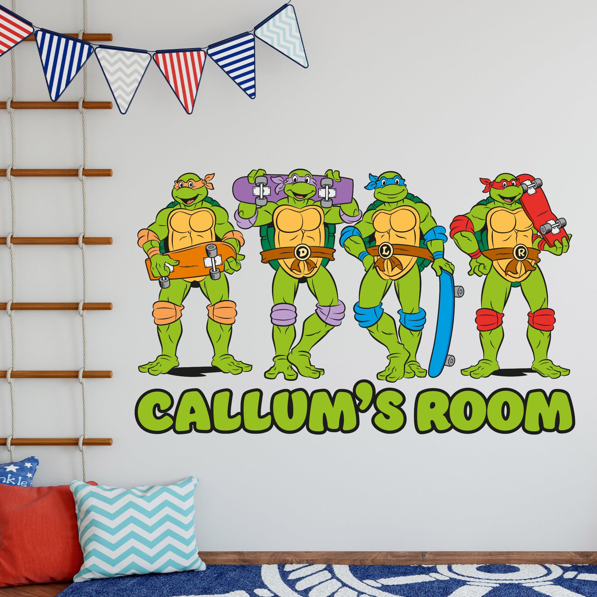 Teenage Mutant Ninja Turtles Wall Sticker - Group Skateboards Personalised Decal TMNT Art (90cm Width x 55cm Height)