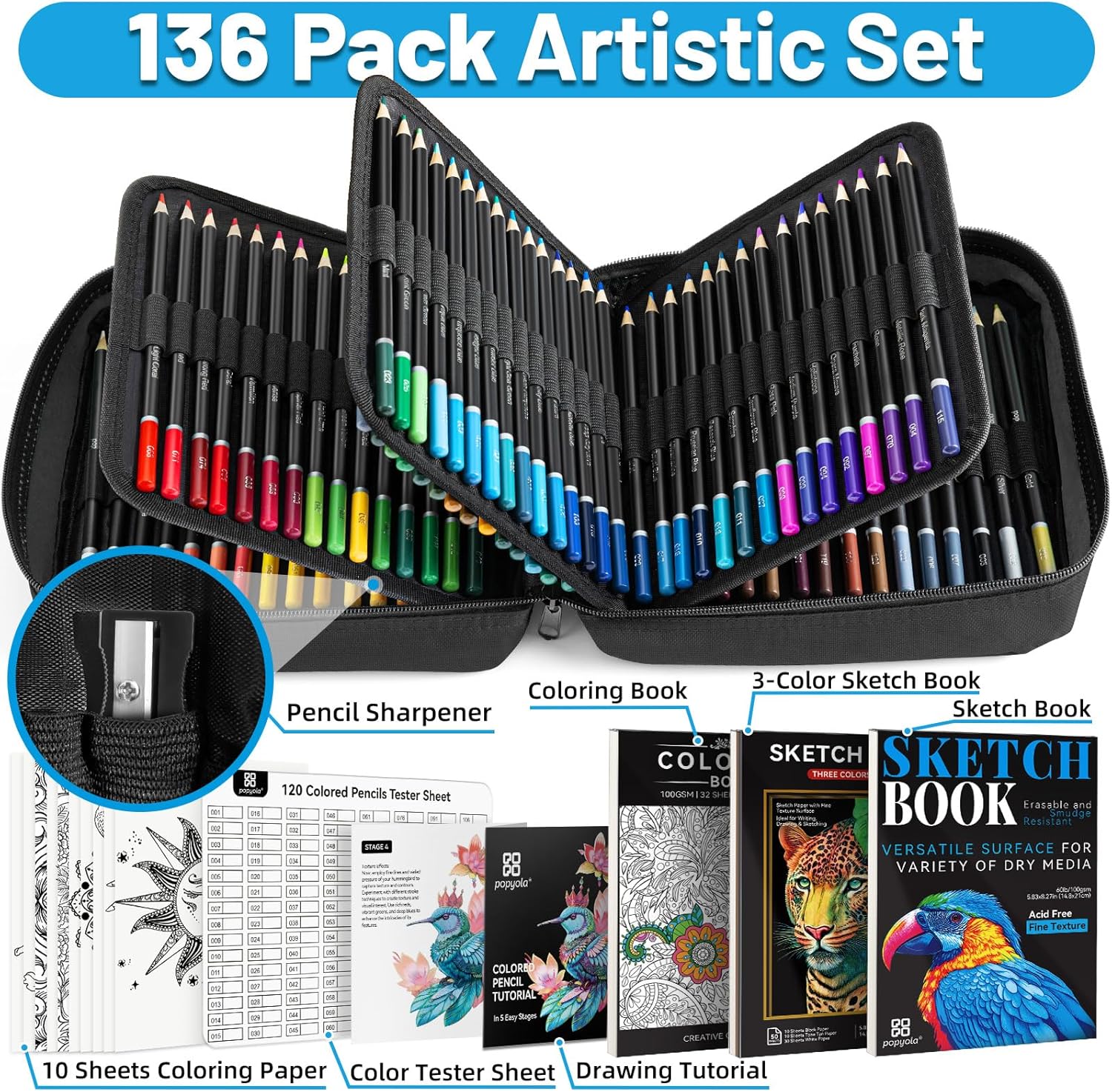 136 PCS Colored Pencils Set for Adult Coloring Books, 120 Colored Pencils with Sketchbook, Coloring Book, Sharpener, Soft Core Oil-Based Coloring Pencils for Artists Drawing Sketching Blending Shading - Image 3