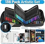 136 PCS Pencil Crayons Set for Adult Coloring Books, 120 Colored Pencils with 3-Color Sketchbook, Coloring Book, Sketchbook, Sharpener, Soft Core Coloring Pencils for Beginners Professionals Hobbyists