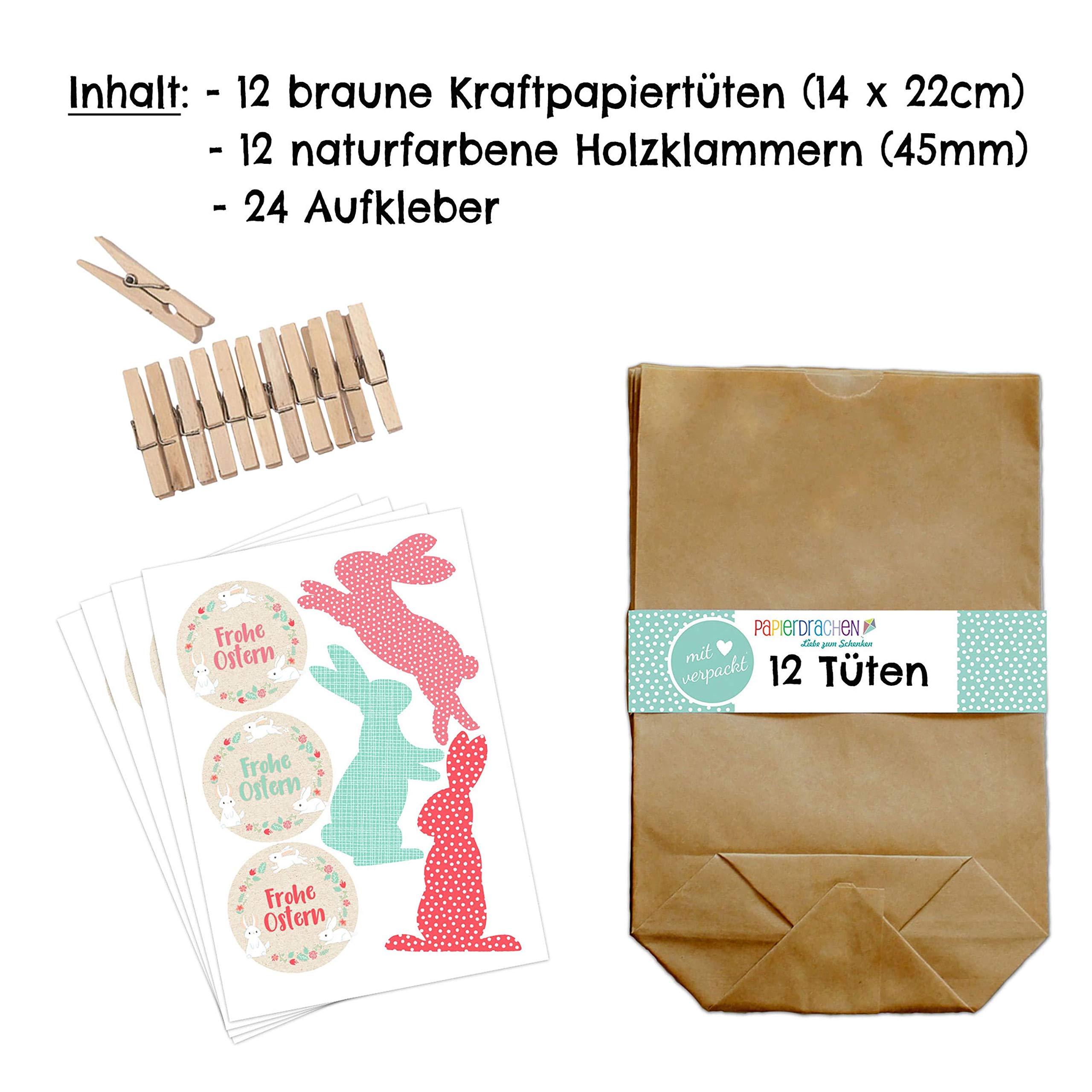 Kit Créatif 12 Sacs-cadeaux De Pâques à Faire Soi-même - Avec Autocollants Lapins Et Vœux - 8