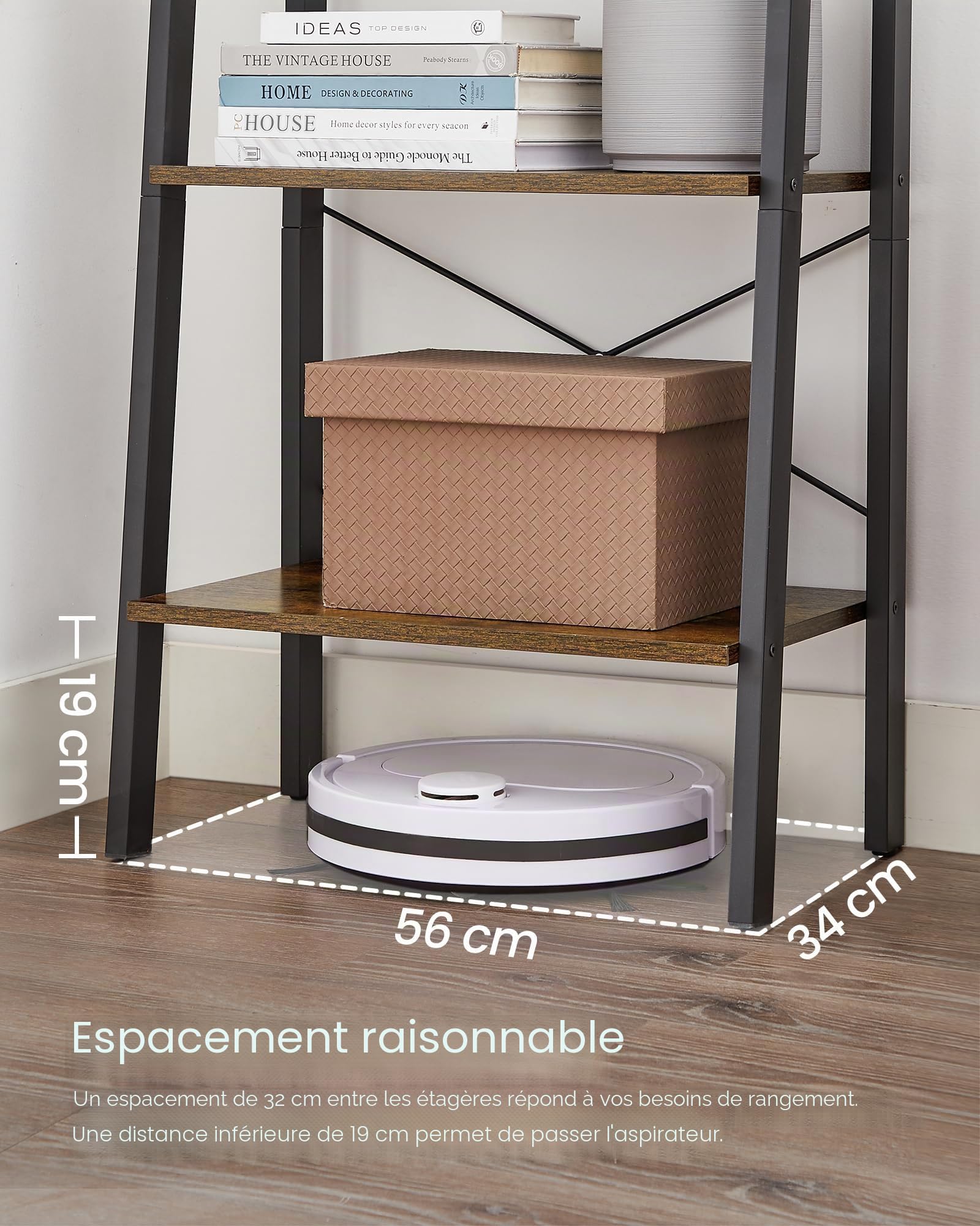 VASAGLE Meuble de Rangement, ÉtagÈre Rangement 4 Niveaux, BibliothÈque, pour Salon, Chambre, Cuisine, Bureau, Style Industriel, Cadre en Acier, Marron Rustique et Noir LLS44X