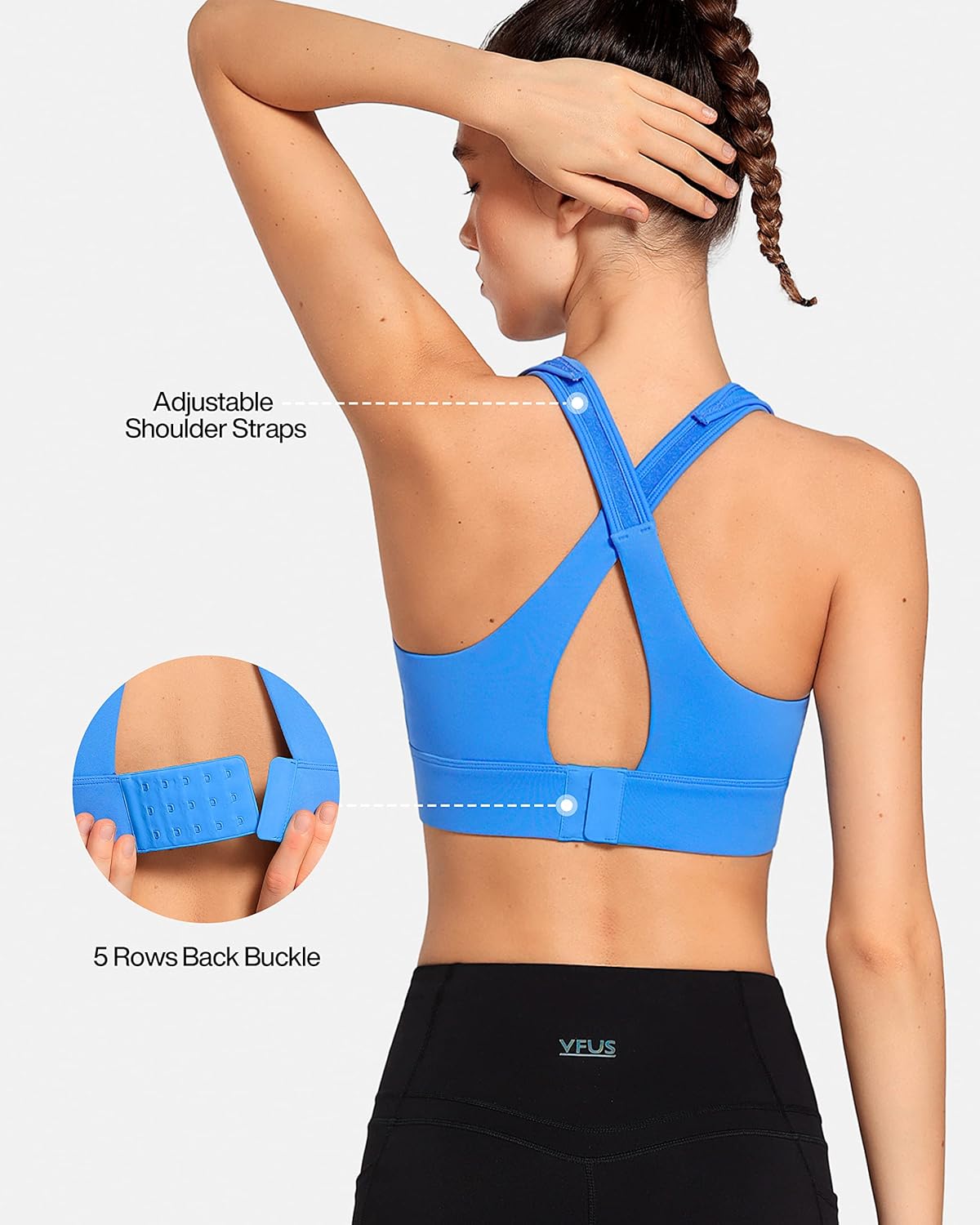 High Impact Sports Bras for Women Adjustable Zip Front Plus Size Workout Bra Full Coverage Removable Padded Running - Image 4