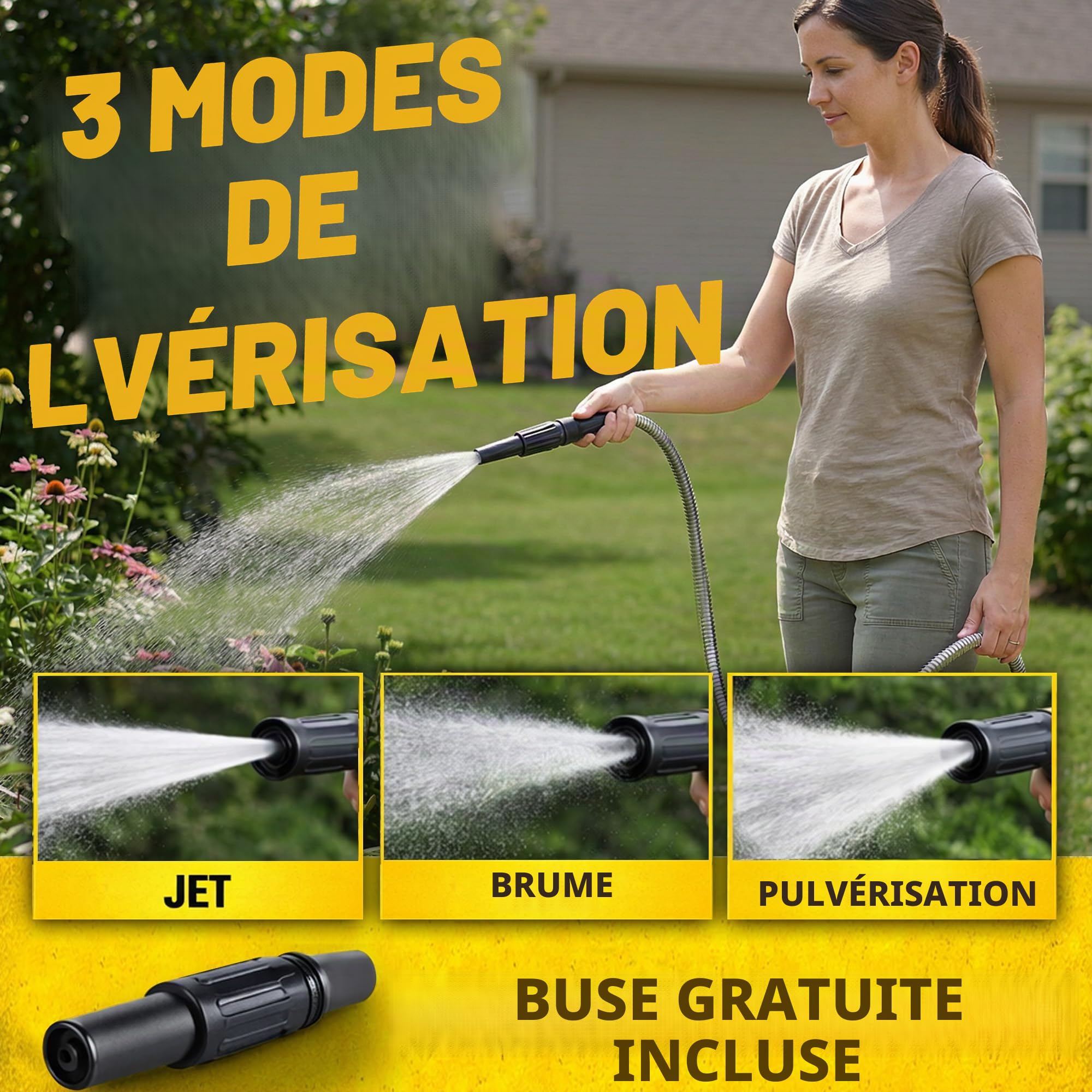 BIONIC STEEL Tuyau d'arrosage en métal de 50 pieds en acier inoxydable 304 – Raccords en aluminium super résistants et flexibles, légers, résistants à l'écrasement, sans nœuds et anti-torsion