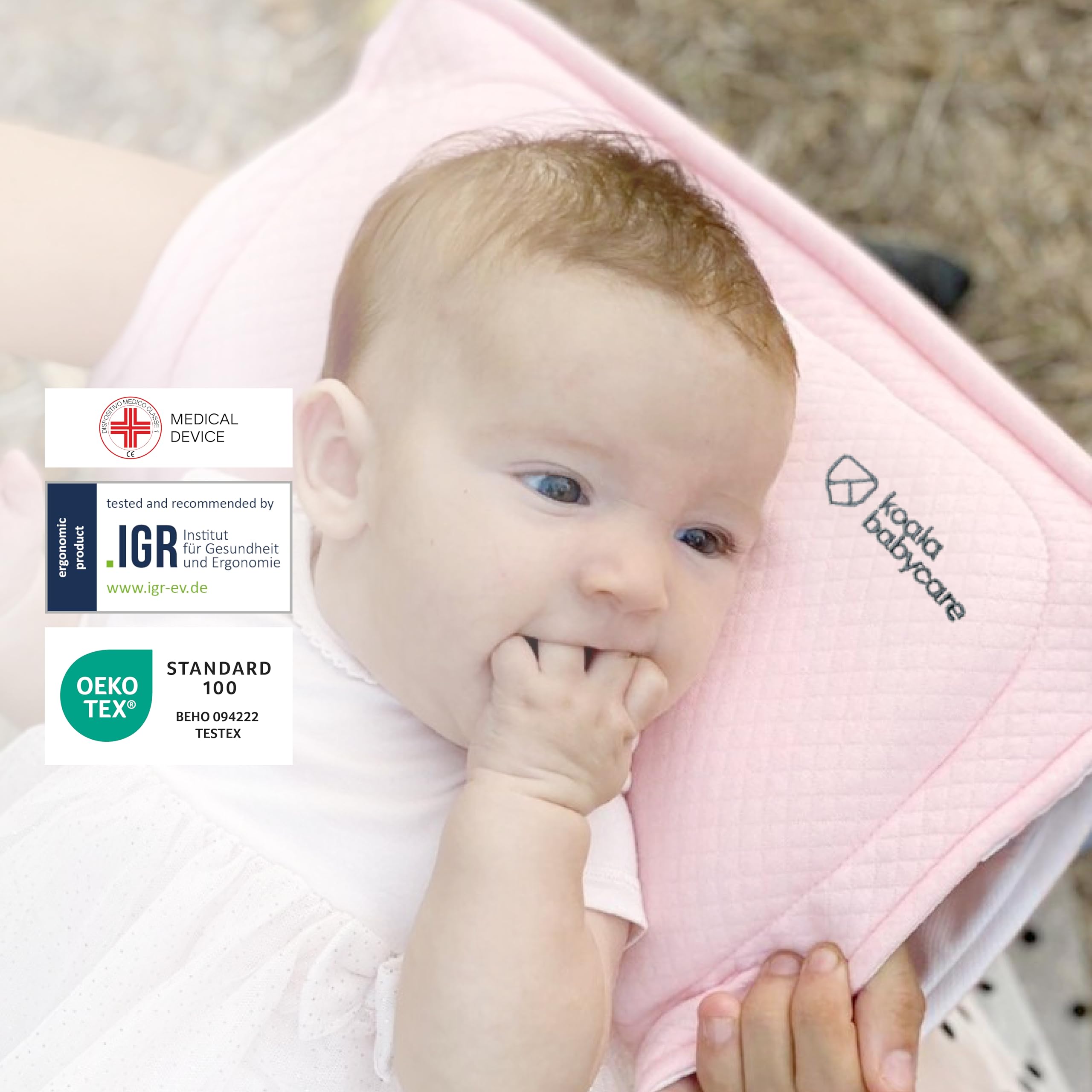 KOALA BABYCARE Poduszka ciążowa z pamięcią kształtu, pomagająca w leczeniu i zapobieganiu plagiocefalii (płaska głowa), zdejmowana (z 2 pokrowcami), Koala Perfect Head Breastfeeding - różowa
