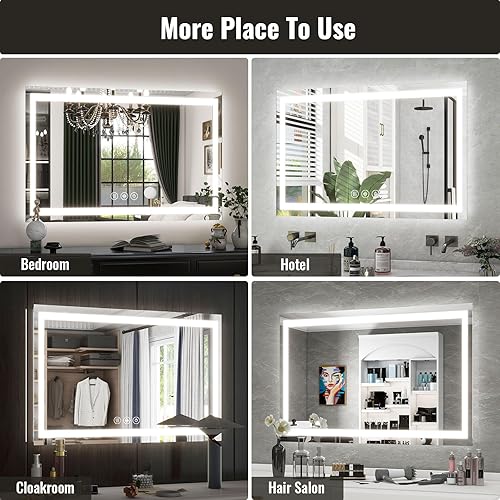 Vista 28 de Espejo de baño LED, 32 x 48 pulgadas, marco blanco degradado frontal y retroiluminado, antiniebla, regulable, espejo iluminado horizontal/vertical