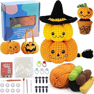 Kit de Crochet pour Halloween,Trousse de Crochet pour Débutants,Kit de crochet Halloween Débutant pour débutants Adultes Enfants Instructions et Didacticiels Vidéo (Sac de Bonbons à Citrouille)