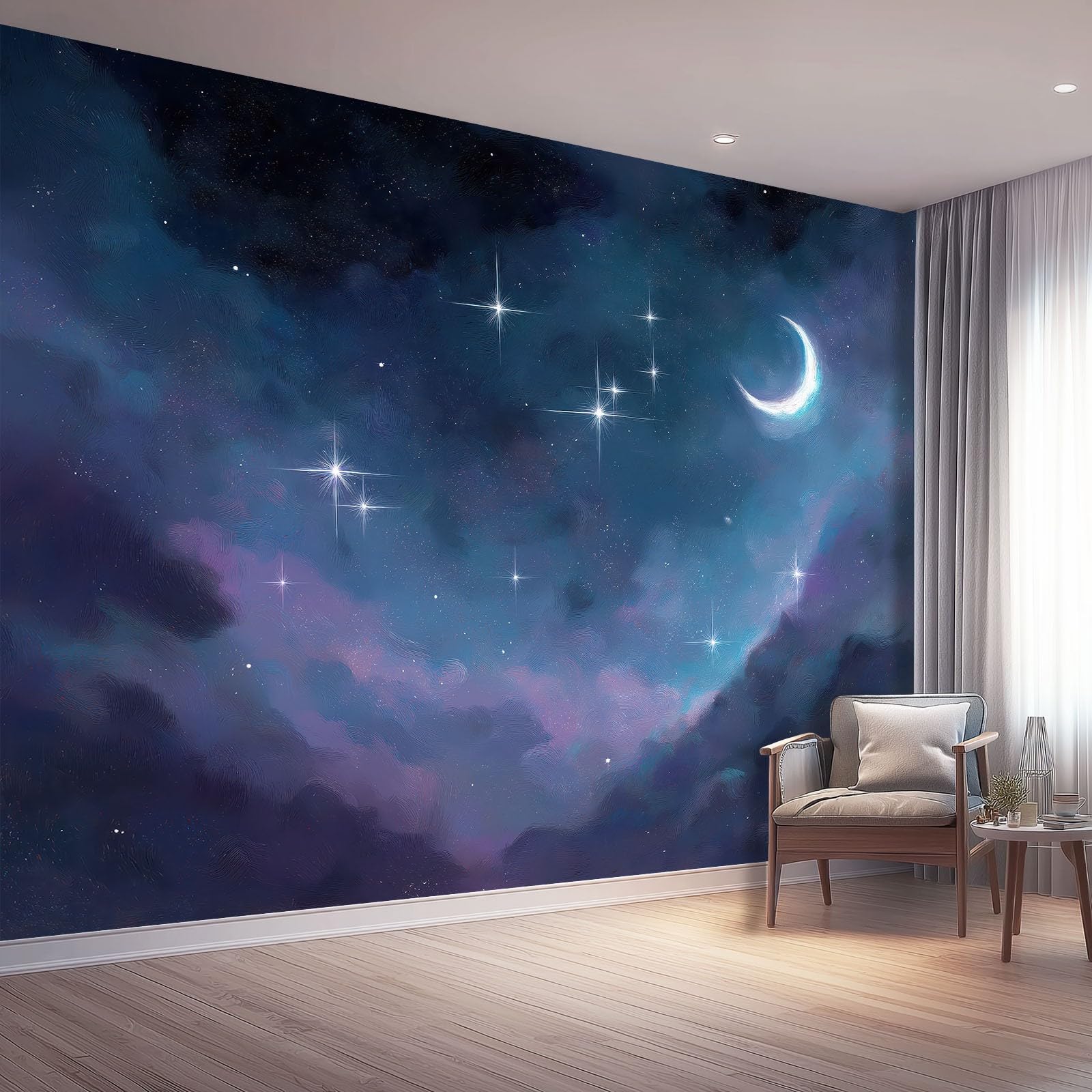 Papier peint intissé fantastique bleu et violet - Décoration murale salon et chambre 350x256 cm