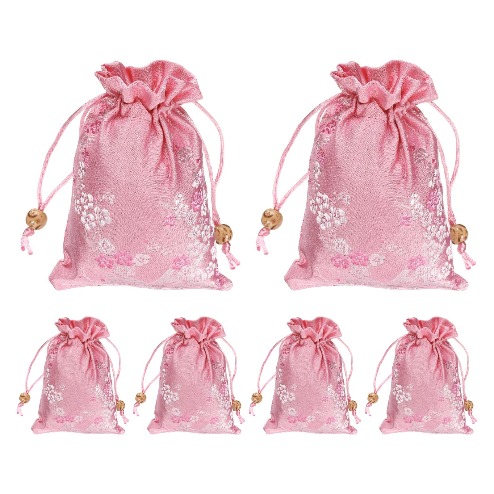 PATIKIL Silk Drawstring Bag, (4 x 5.5 Inch, Pink) (6 Pcs), Embroidered Satin Gift Bags Wedding Favor Pouch with Drawstring, Suit for - Jewelry/Candy/Christmas Party/Birthday Gift