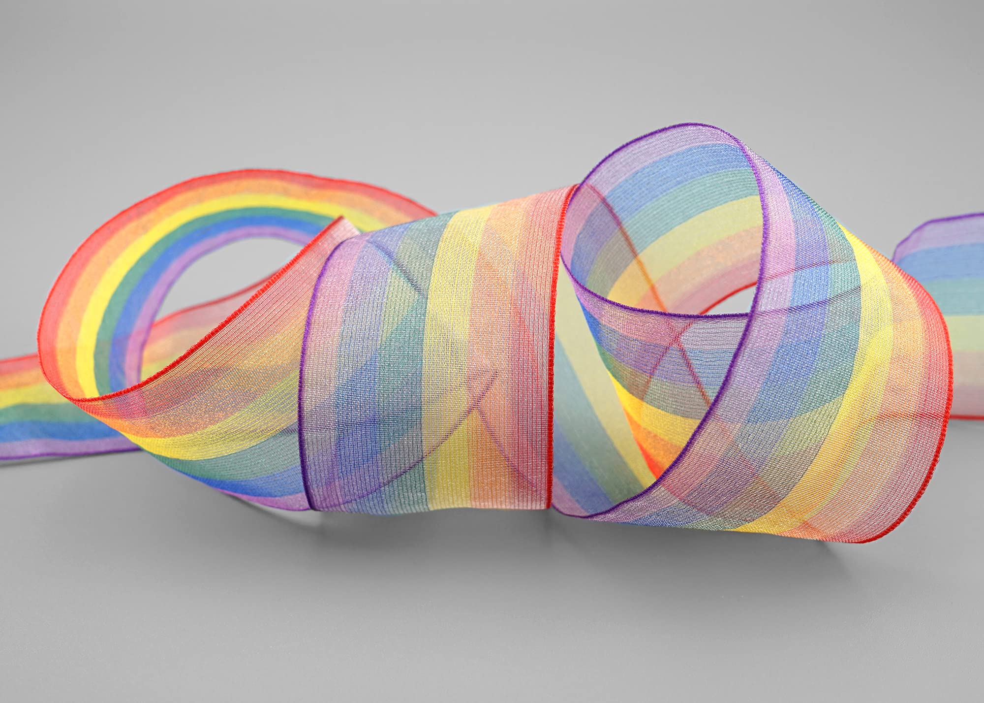 Nastro In Mussola Di Seta Arcobaleno 25 Metri X 40 Mm - Double Face, 6 Colori, Per Confezioni Regalo E Decorazioni