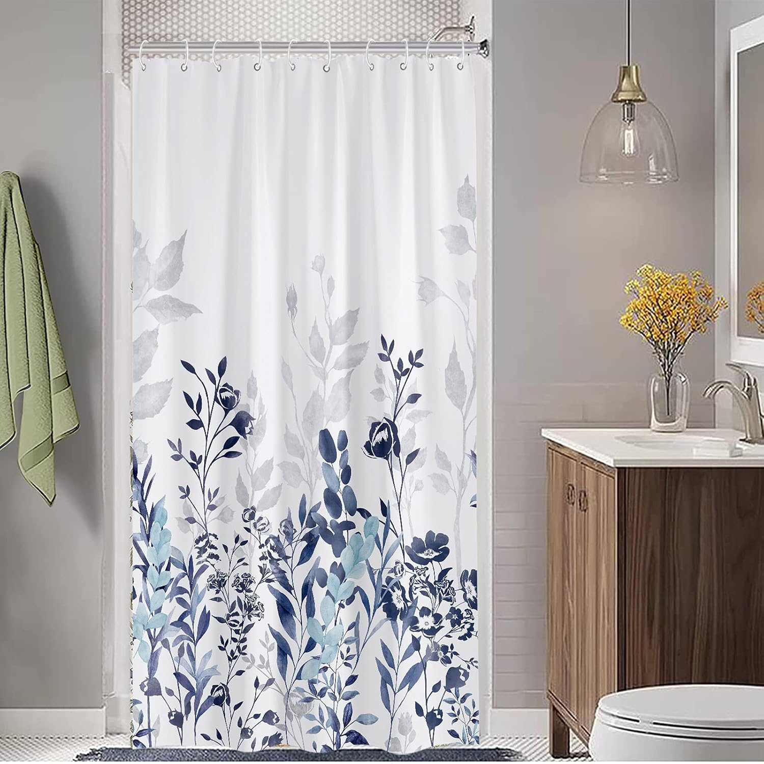 Neasow Small Blue and Grey Shower Curtain, Watercolor