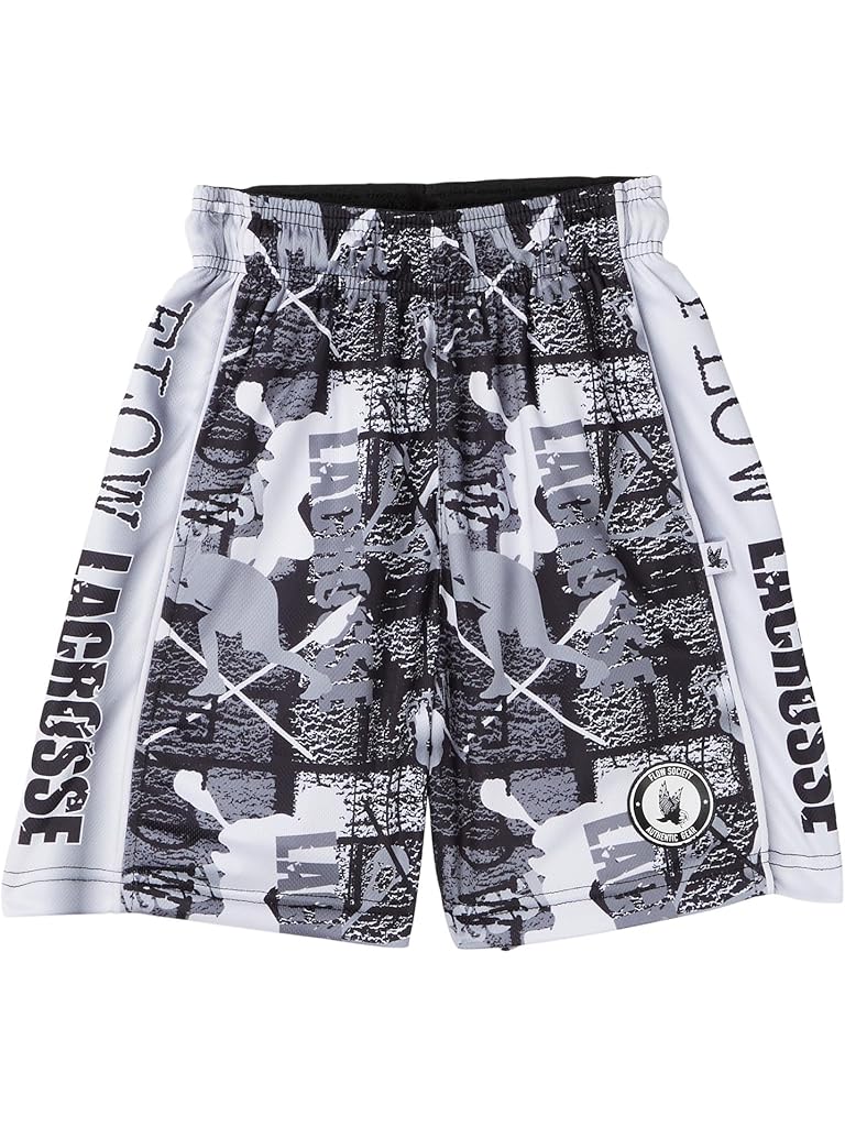 Black FLOW SOCIETY Boys Black & Silver Flow Lax Attack Shorts (Little Kid/Big Kid)