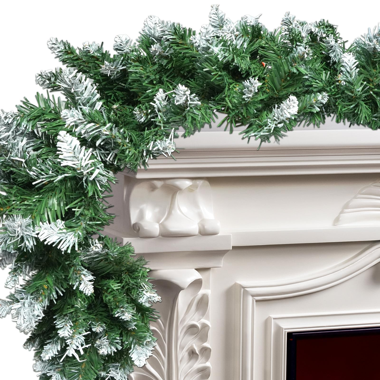 270cm (9ft) Schneespitze Grün Girlande Weihnachten für Home Dekoration, Künstliche Girlanden für Weihnachtsbaum Treppen Kamine Garten Dekor Kaminsims Weihnachtsdekoration