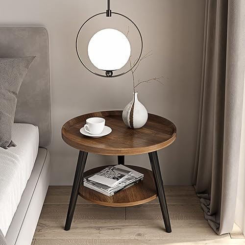 Miniatura 9 de Mesa de Centro Round Coffee Table Double-Layer Sofa Side Table Modern Simple Bedside Table 48CM Tall Corner Table in Balcony Living Room Small Tea
