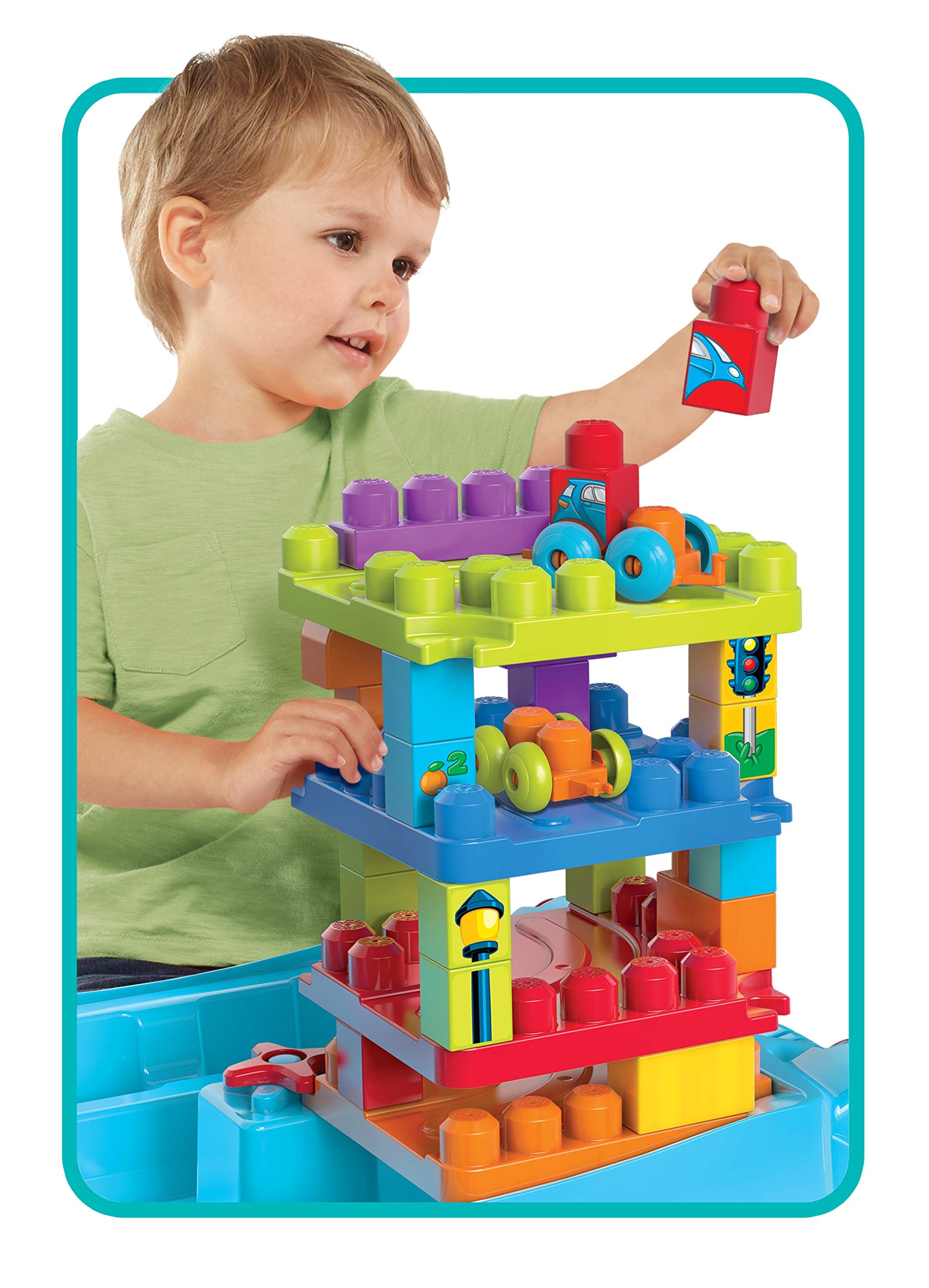 MEGA BLOKS Bauset - Spielend leicht Logik und Zahlen lernen - Spieltisch zum Fördern der motorischen Fähigkeiten, Lernspielzeug für Kleinkinder, FGV05