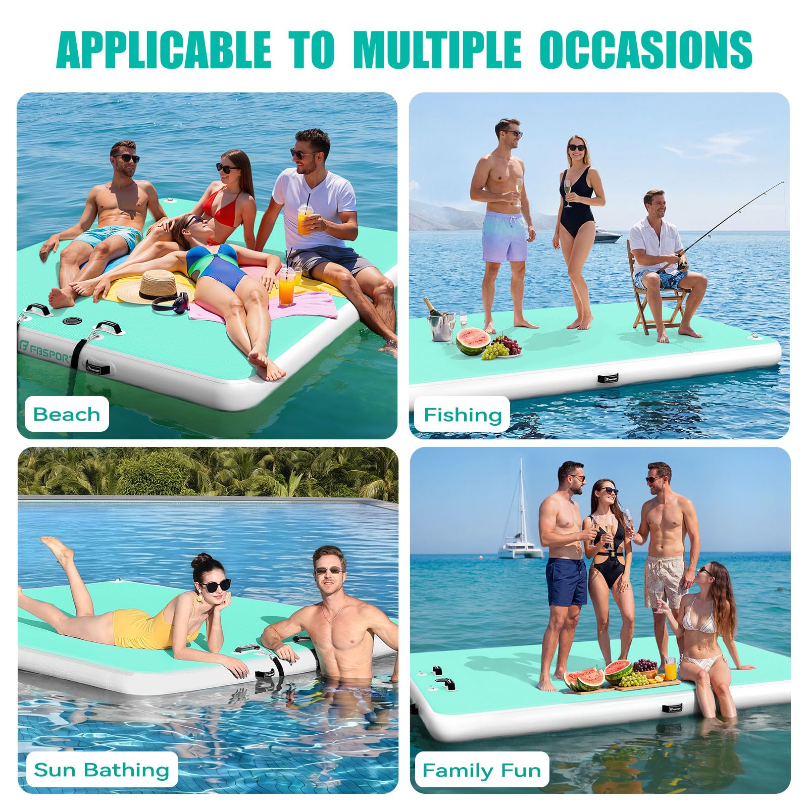 FBSPORT Piattaforma Galleggiante Gonfiabile - Isola d’Acqua per Più Persone, Tappeto Gonfiabile con Superficie Antiscivolo e Borsa, Dock Gonfiabile per Mare, Piscina e Lago