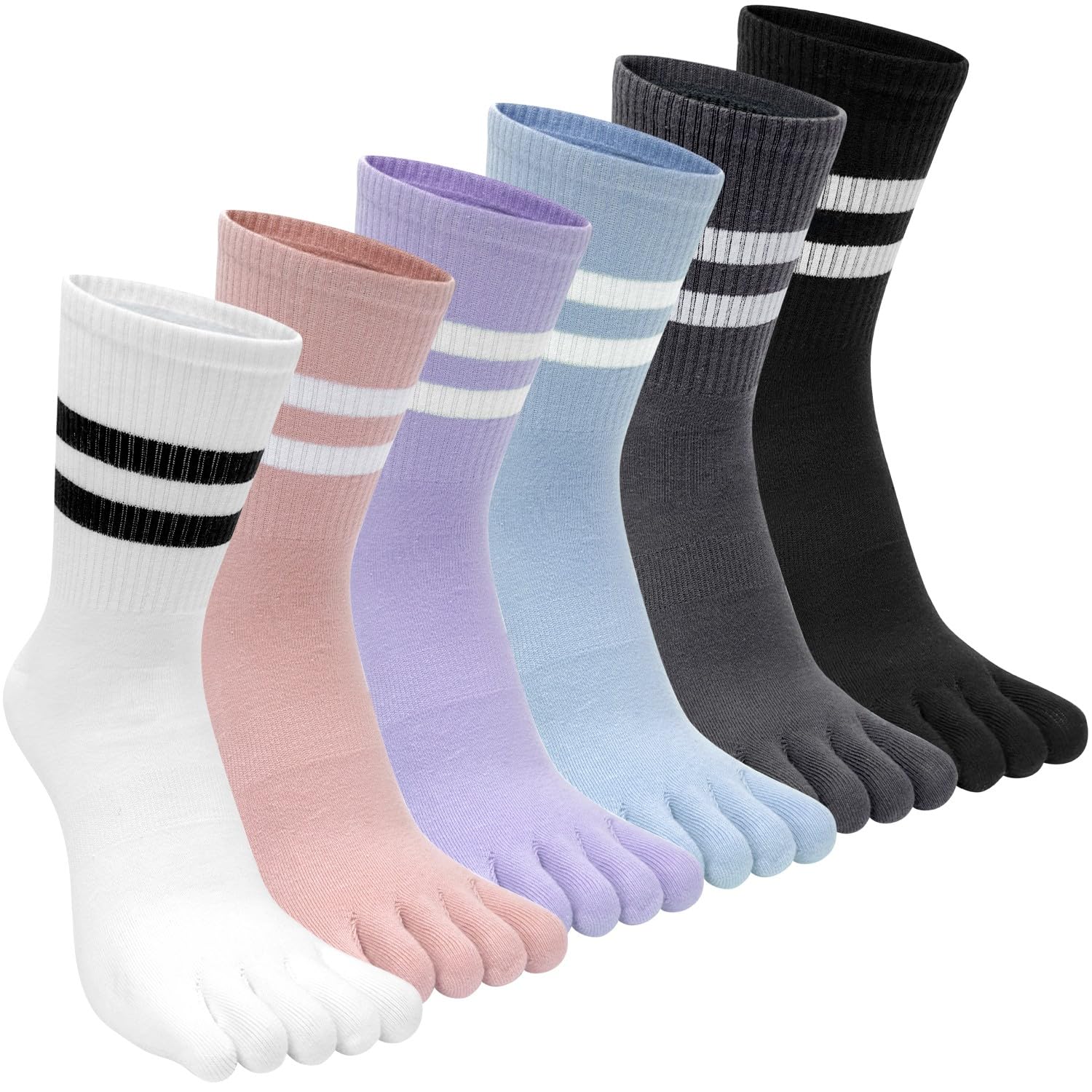 Lot De 6 Chaussettes à Orteils Séparés Pour Femmes - Coton Sport Rayé - Taille EU 35-40