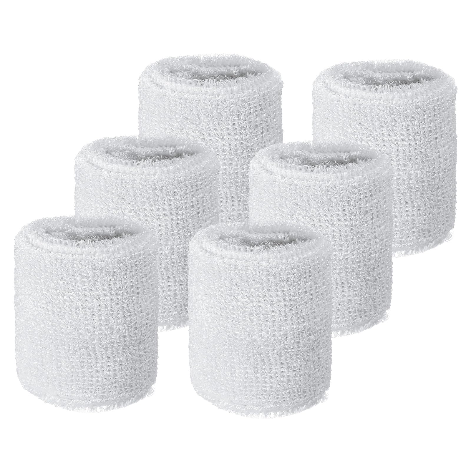 YELARXI Wrist Sweatbands Sports Absorbent Wristband Tennis Wrist Bands Sweat Band for Men and Women Elastic Breathable Wristbands, 6 Pack & 2.56" & White
