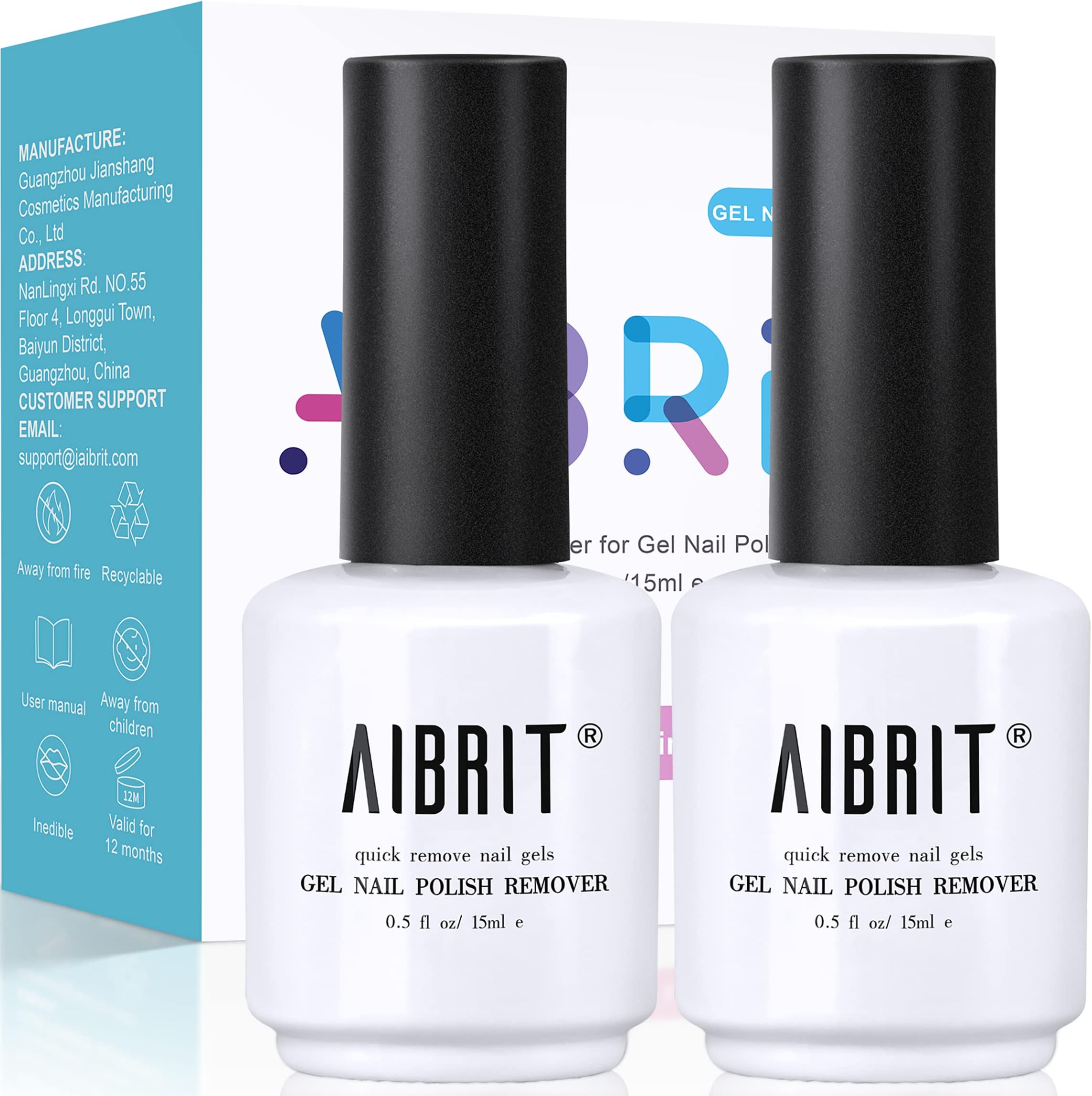 AIBRIT Gel Nail Polish Remover, 2 Pack Nail Gel Polish Remover Set, Removedor de Esmalte Gel, 0.5 fl oz./15ml