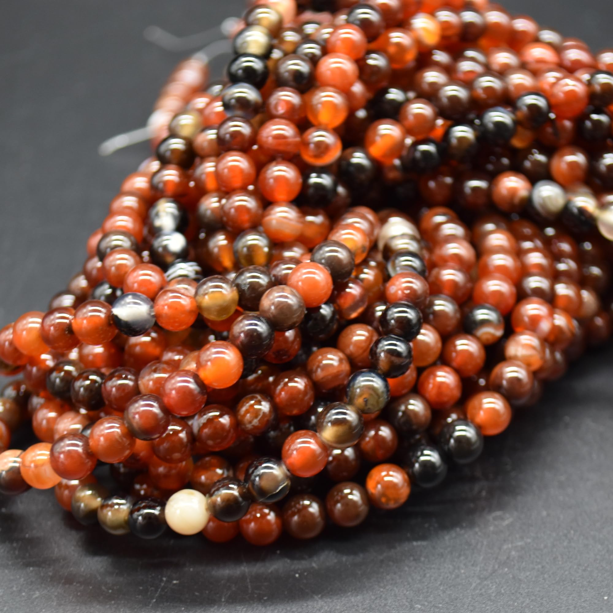 Sardonyx Agate (Orange, Black) Semi-Precious Gemstone Round Beads - 6mm - 15" Strand