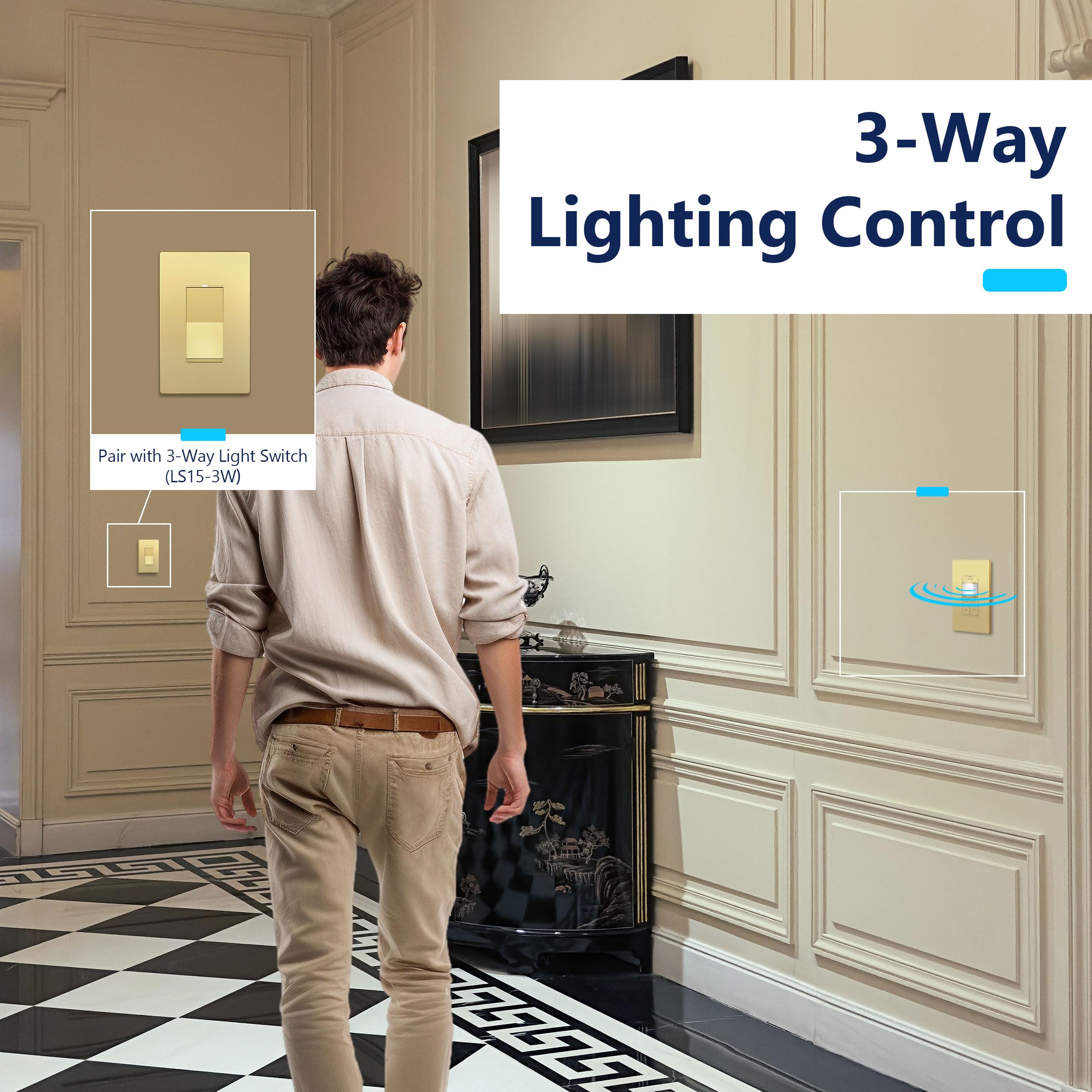 LIDER Interruttore dimmer con sensore di movimento, 200 W, LED/CFL, a 3 vie