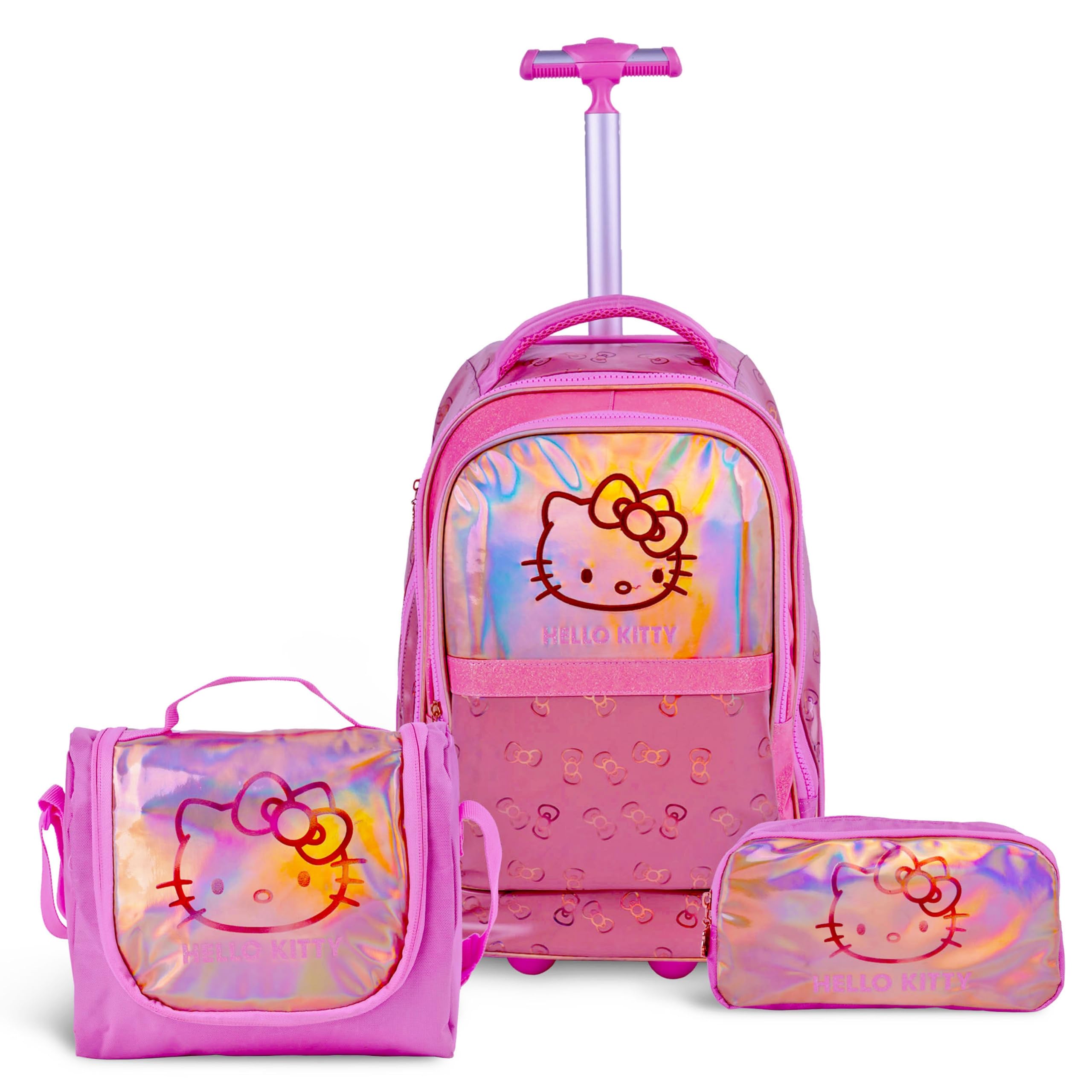 hello kitty backpack with wheels TRUCARE Hello Kitty 20 Inch Kids Premium 3-in-1 Trolley School Bag Set -  Ergonomic Backpack, Insulated Lunch Bag & Pencil Case,Lightweight, Durable,  Students 6+