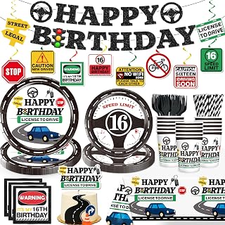 16th Birthday Decorations for Boys, Driver's License Party Banner Plates and Napkins Set Serve 20 Guests License to Drive Tablecloth Decorations Car Theme Drivers License 16 Birthday Decorations Boy