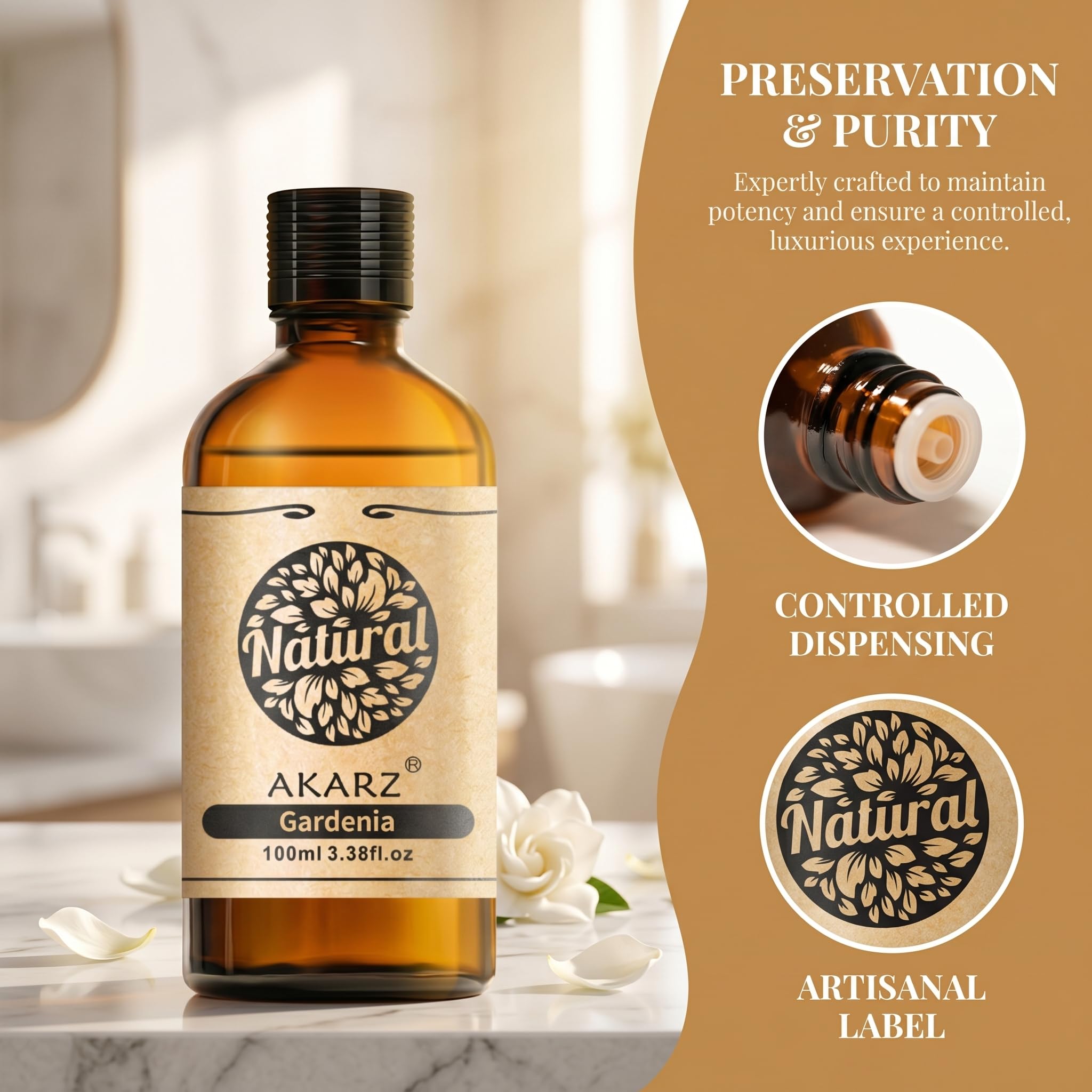 AKARZ 100ml Olejek esencjny z Gardenii - Naturalny olejek aromatyczny do dyfuzorów, lamp aromatycznych i aromatów pomieszczeń