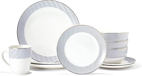Elle Collection Thea - Juego de vajilla redonda de porcelana de 16 piezas con 4 platos de cena 4 platos de ensalada 4 cuencos y 4 tazas idea de