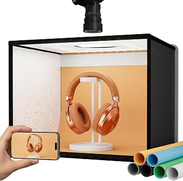 RALENO 16x12 Photo Light Box Photography, 24W Foldable Photo Studio Light Box, Dimmable Shooting Tent Kit with CRI>95 & 6 Backdrops for Toys Jewelry Watches Cosmetics