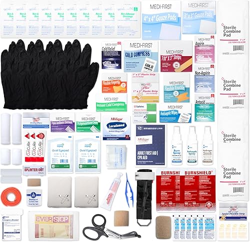 Miniatura 6 de MFASCO Kit de primeros auxilios de metal para el lugar de trabajo, gabinete de montaje en pared de 4 estantes con medicamentos, caja de primeros