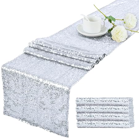 ACHAVINM Silver Sequin Table Runner, 12