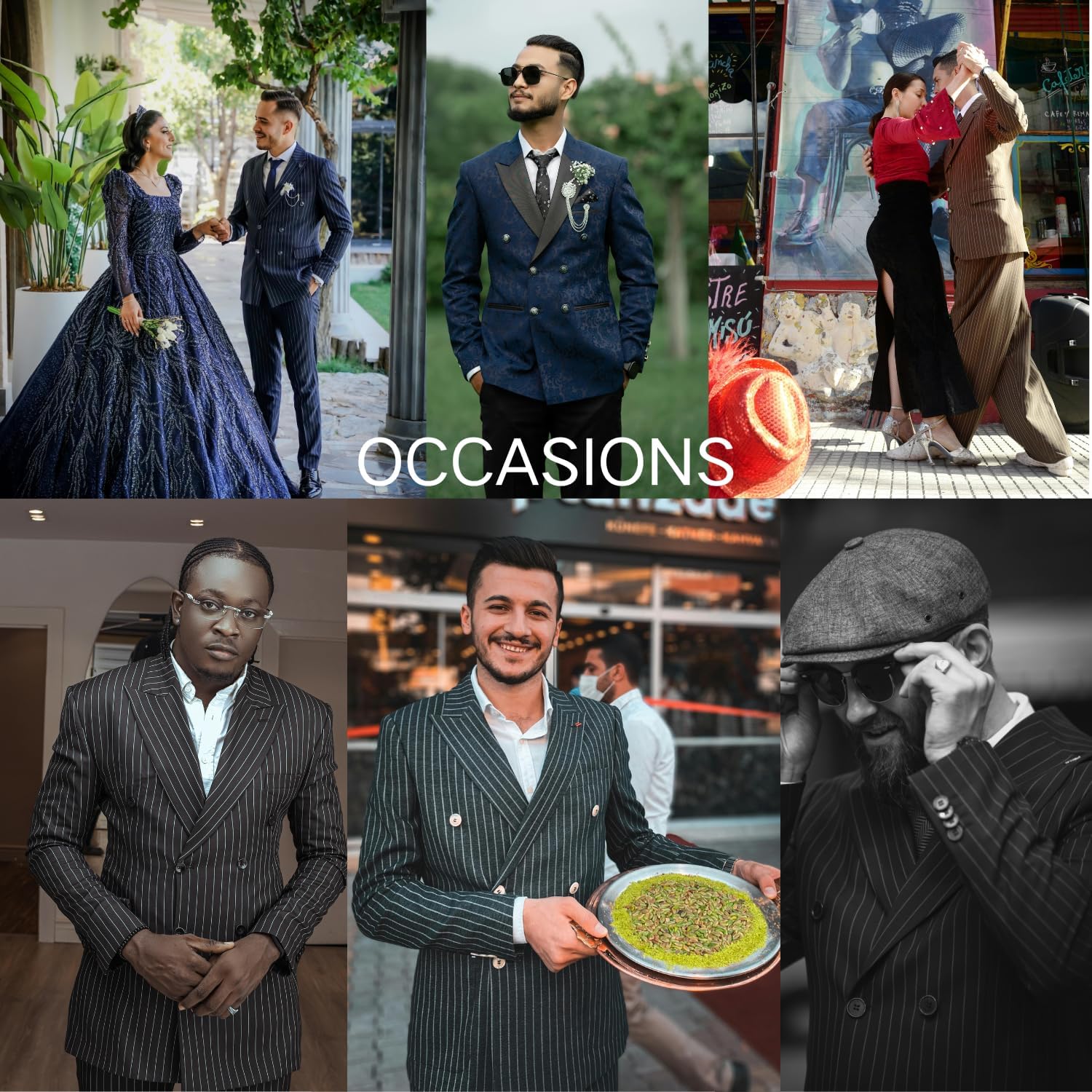 UNINUKOO Mens 2 Piece Pinstripe Suit for Men Double Breasted Tuxedo Business Wedding Dinner Party Jacket Pants Suit Set - Image 8