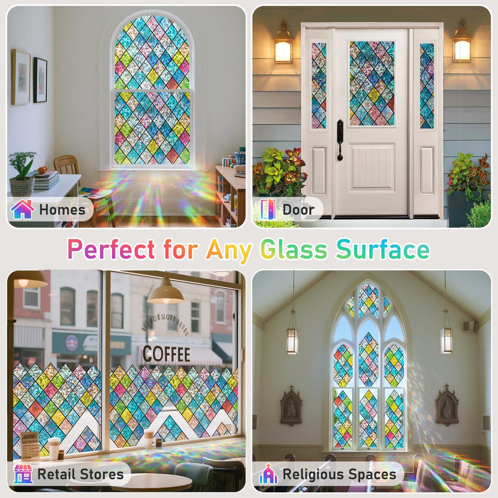 Beautysaid Film de fenêtre en Verre dépoli avec Motif Arc-en-Ciel, Anti-UV, Statique, sans Colle, pour Maison, Chambre à Coucher, Salle de Bain, Bureau, 60 x 400 cm