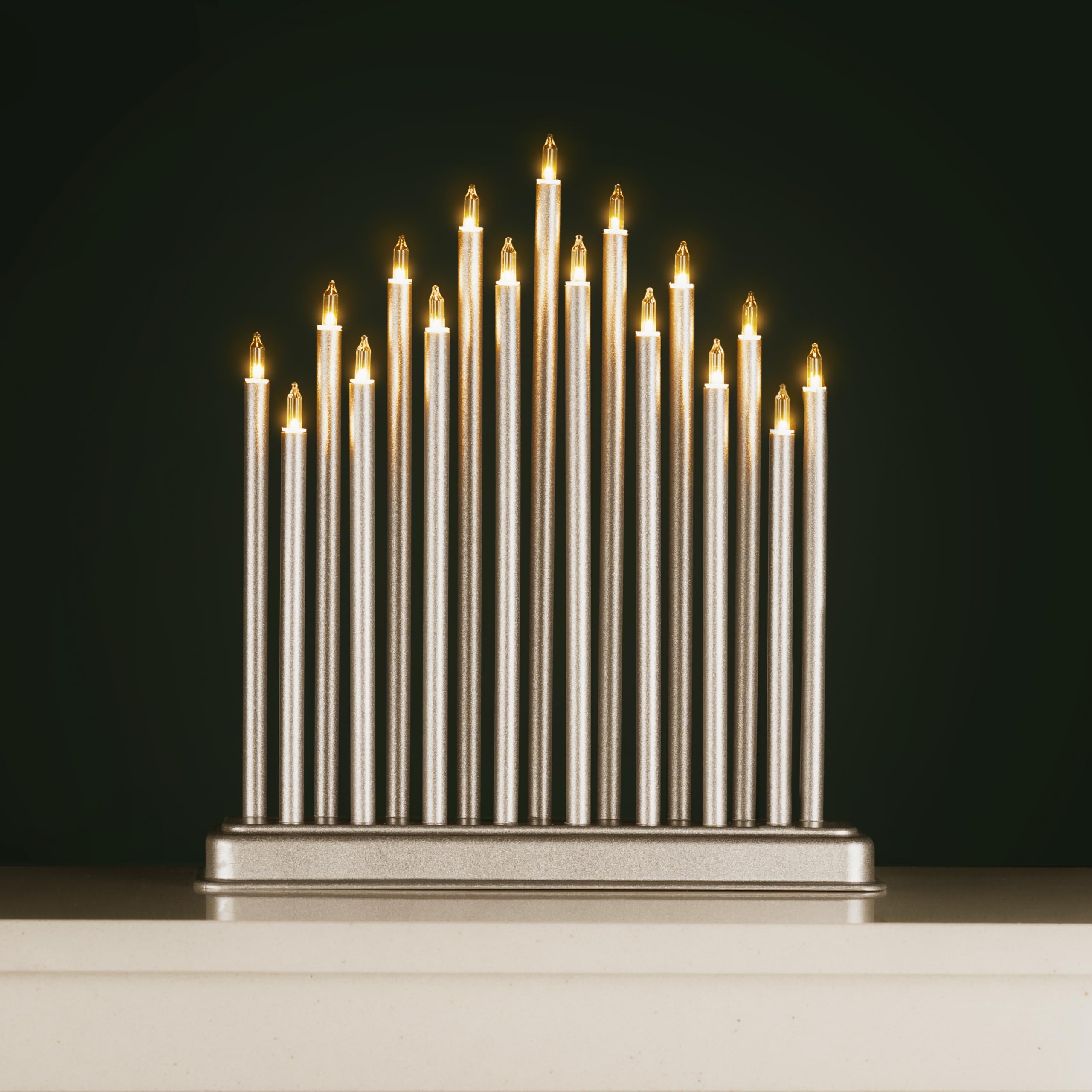 Homezone Silver Xmas Candle Bridge - 17 Warm White Led Christmas Candle Lights Battery Operated Candle Arch For Windows Or Table - Festive Christmas Decorations Indoor