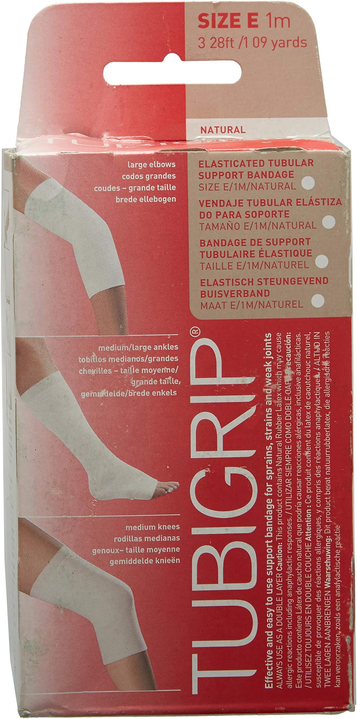 Molnlycke 1528 Tubigrip Multipurpose Tubular Bandage, Size E, 3.5" Width, Natural, 39.37" Length