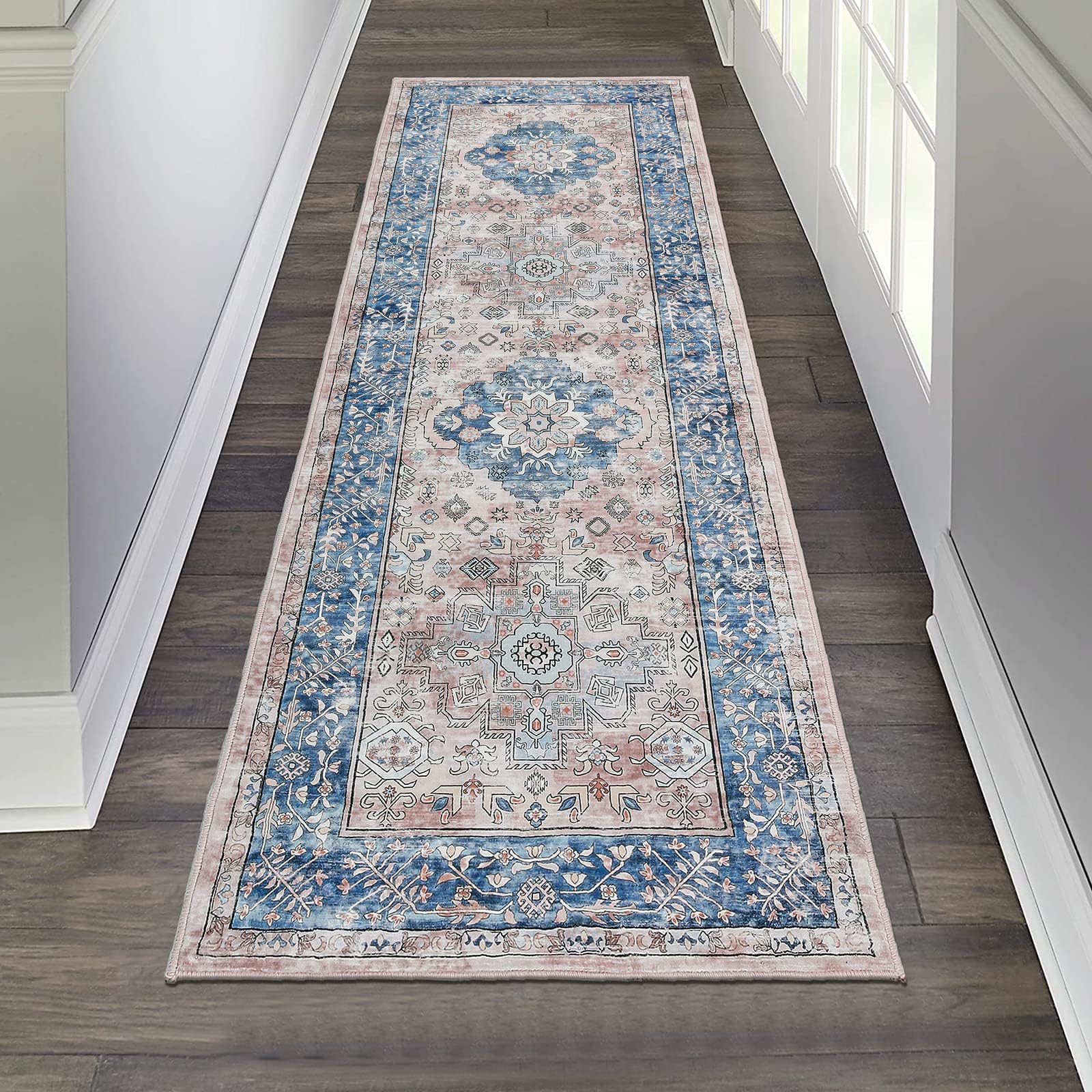PauwerHallway Runner Rug 2'x6', Boho Washable Runner Rugs with Rubber Backing, Non Slip Carpet Runner for Hallways, Farmhouse Rug Runners for Kitchen Laundry Room Entryway Bathroom