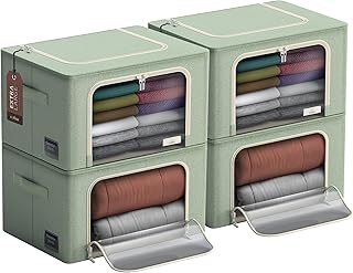 Sorbus Jumbo Storage Bins with Metal Frame - Oxford Fabric Storage Containers with Large Clear Window & Carry Handles - Stackable & Foldable Clothes Organizer Bags for Bedding Linen, Clothing & More
